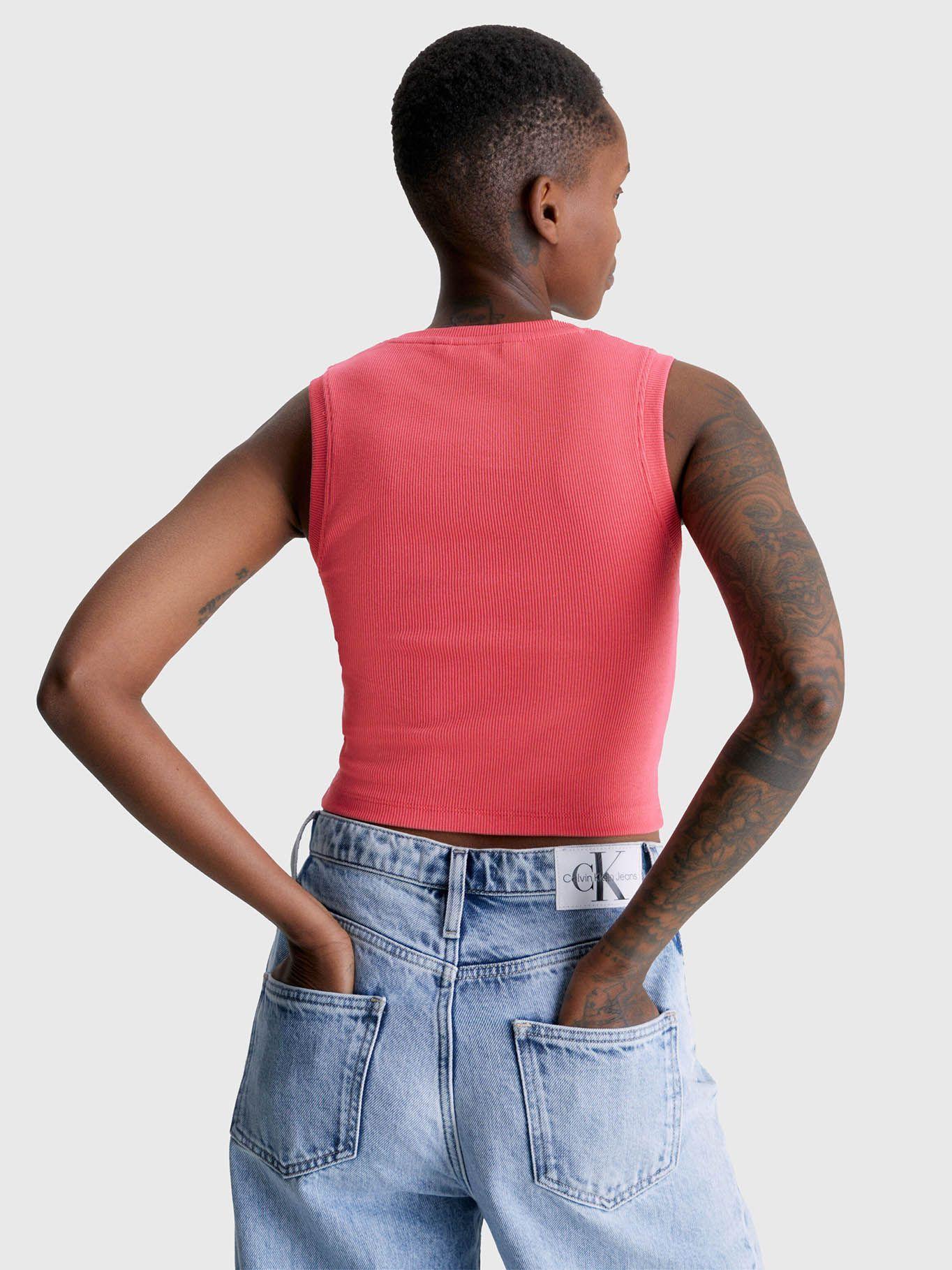 Camiseta de tirantes Cropped con monograma Rosado Calvin Klein-2