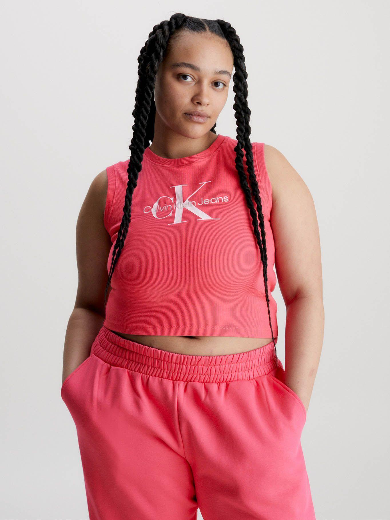 Camiseta de tirantes Cropped con monograma Rosado Calvin Klein-4