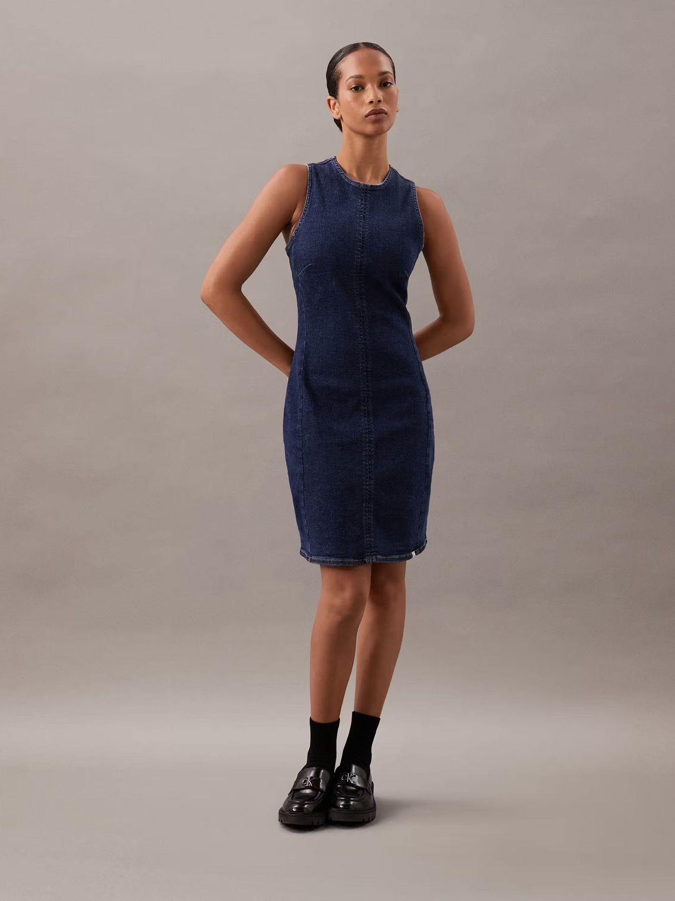 Vestido estilo bodycon denim recortes Azul Calvin Klein-1