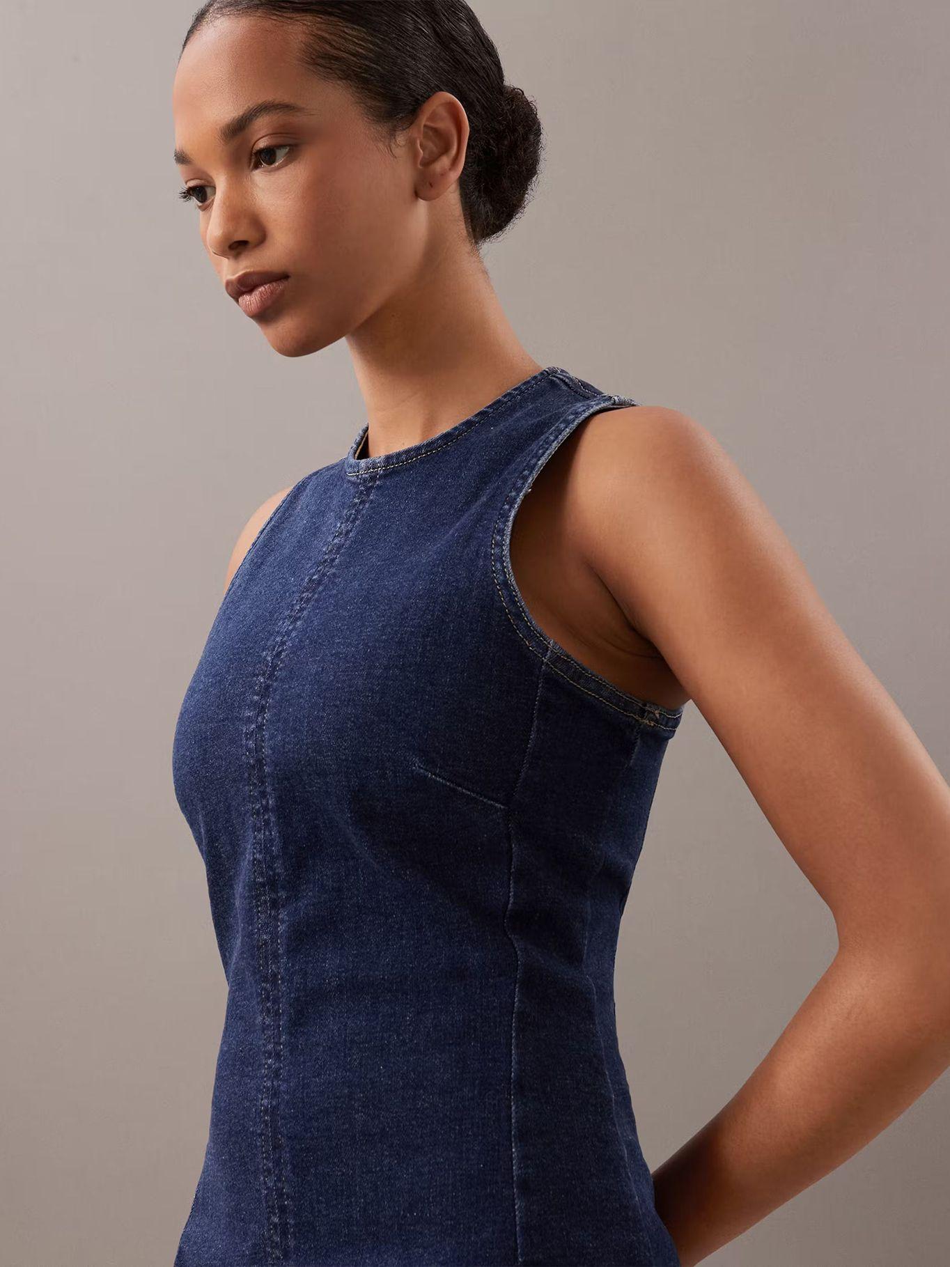 Vestido estilo bodycon denim recortes Azul Calvin Klein-3