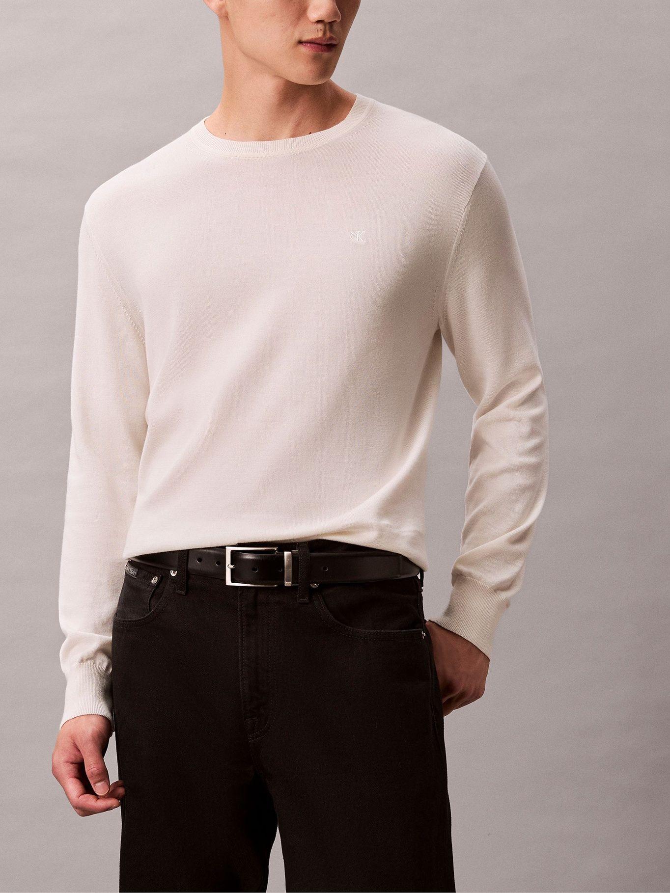Sweater Acanalado de Algodón Supima Crema Calvin Klein-4