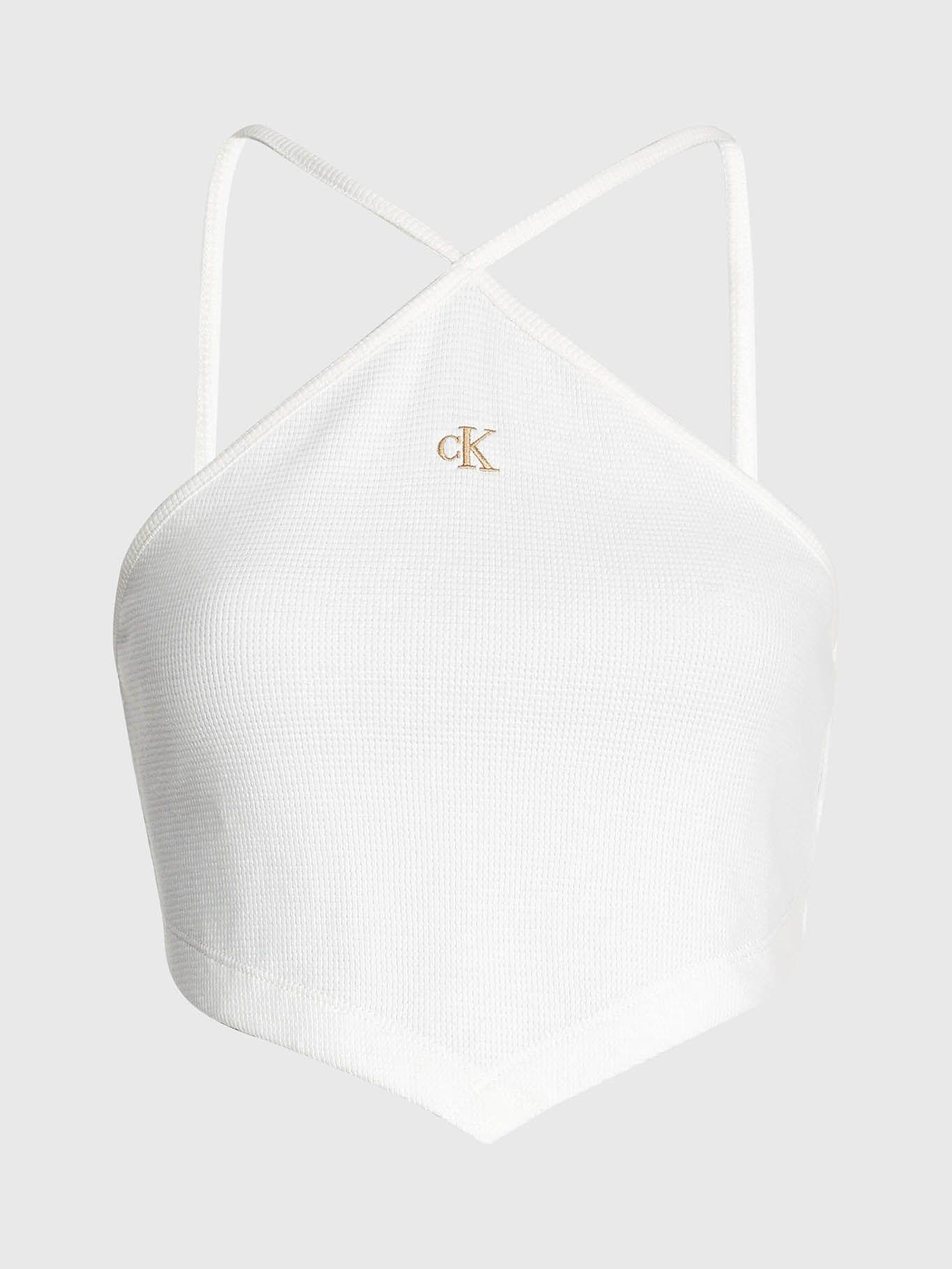 Top cogido al cuello de algodón gofrado Blanco Calvin Klein-4