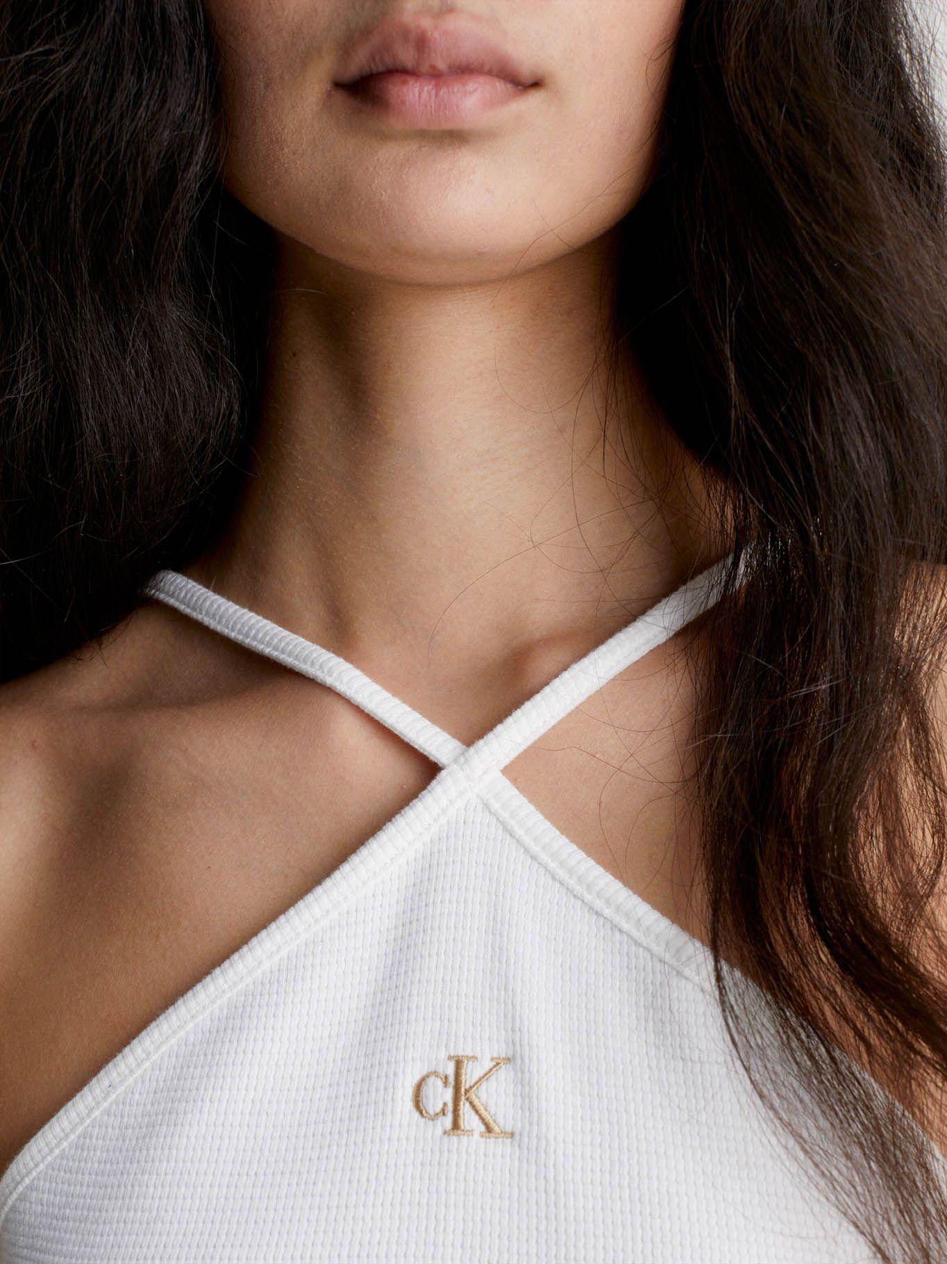 Top cogido al cuello de algodón gofrado Blanco Calvin Klein-3