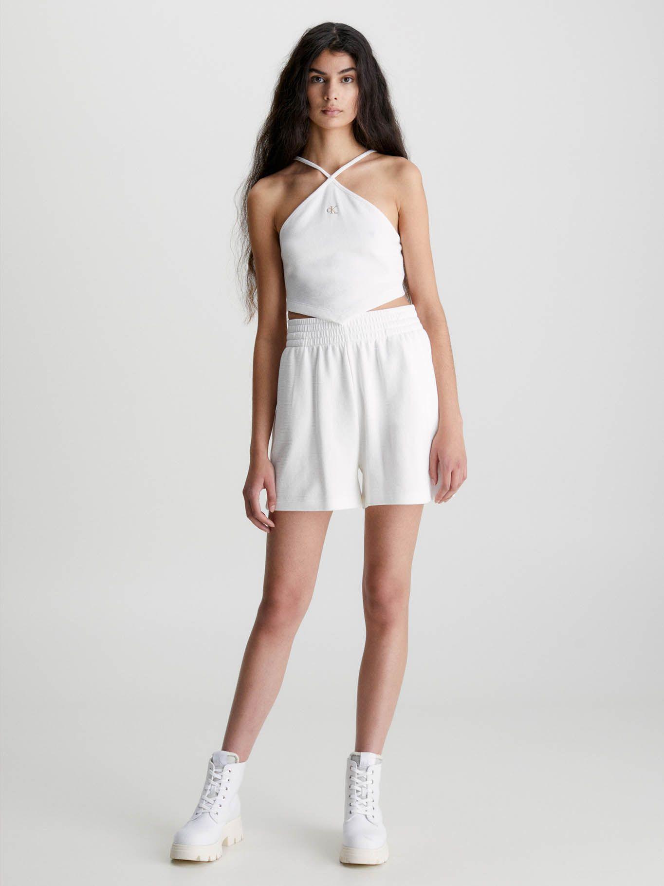 Top cogido al cuello de algodón gofrado Blanco Calvin Klein-1