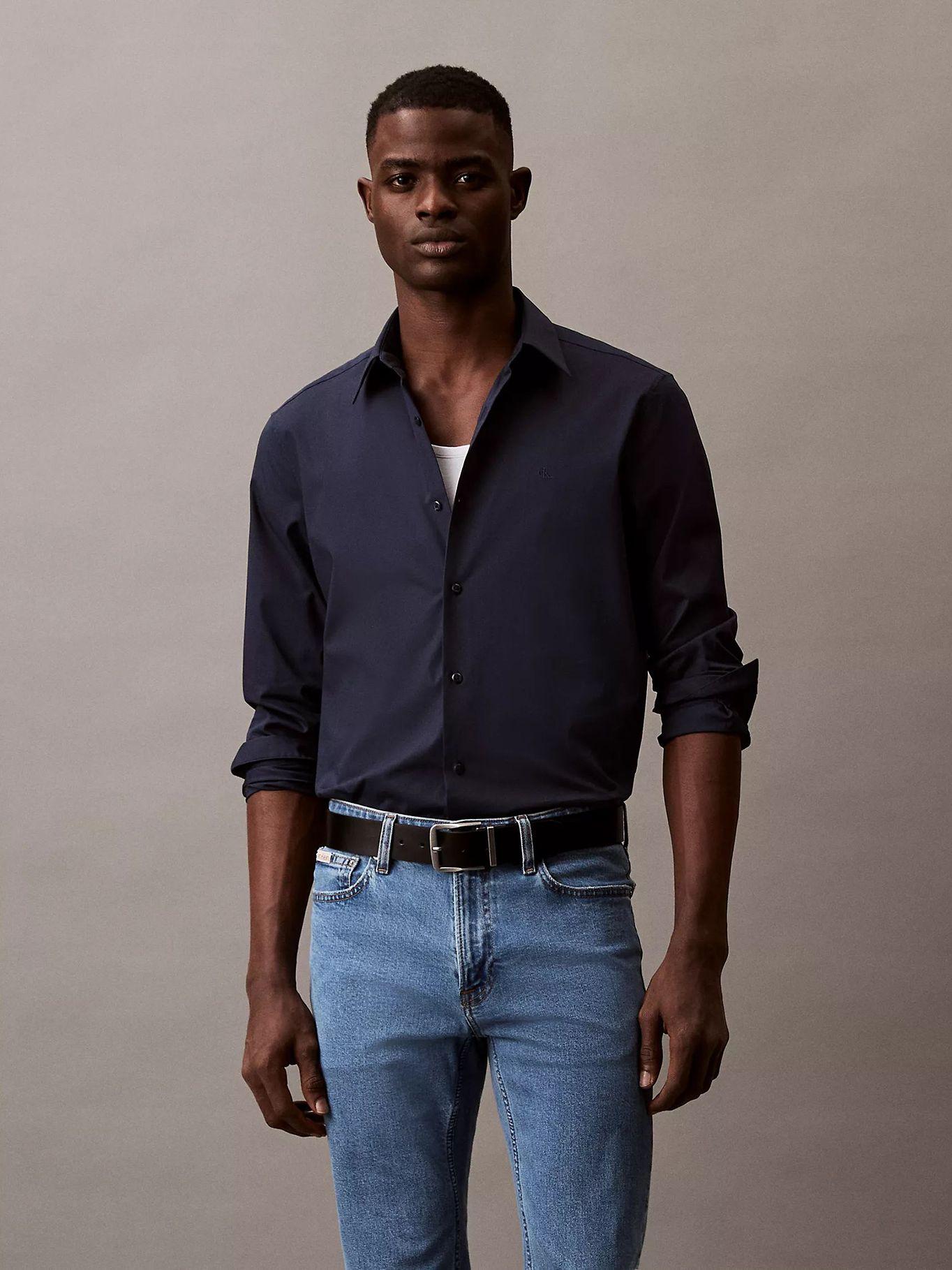 Camisa Clásica Stretch Azul Calvin Klein-0