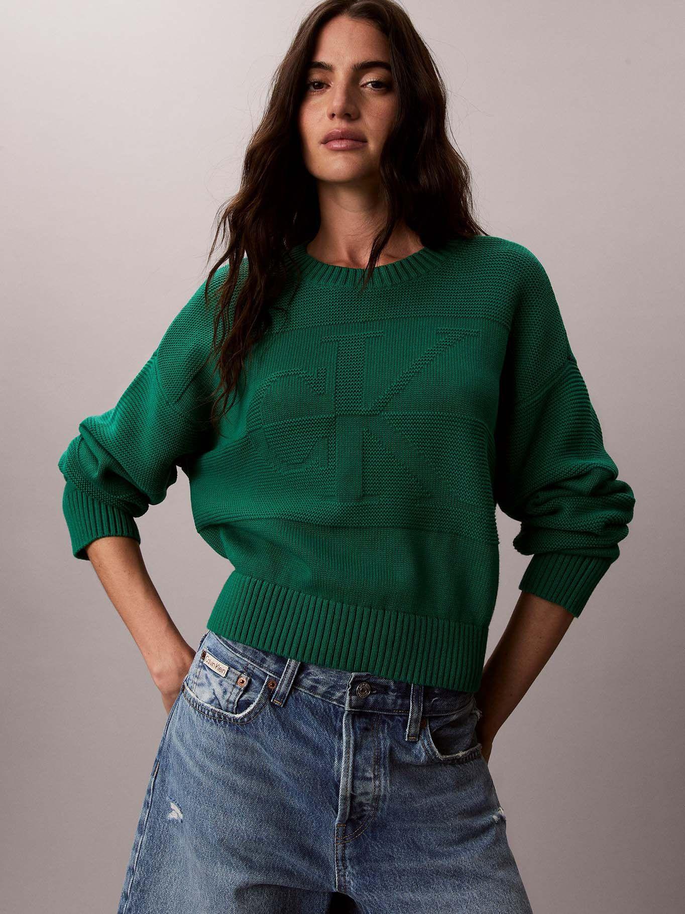 Sweater con Logo Tejido Tonal Verde Calvin Klein-3