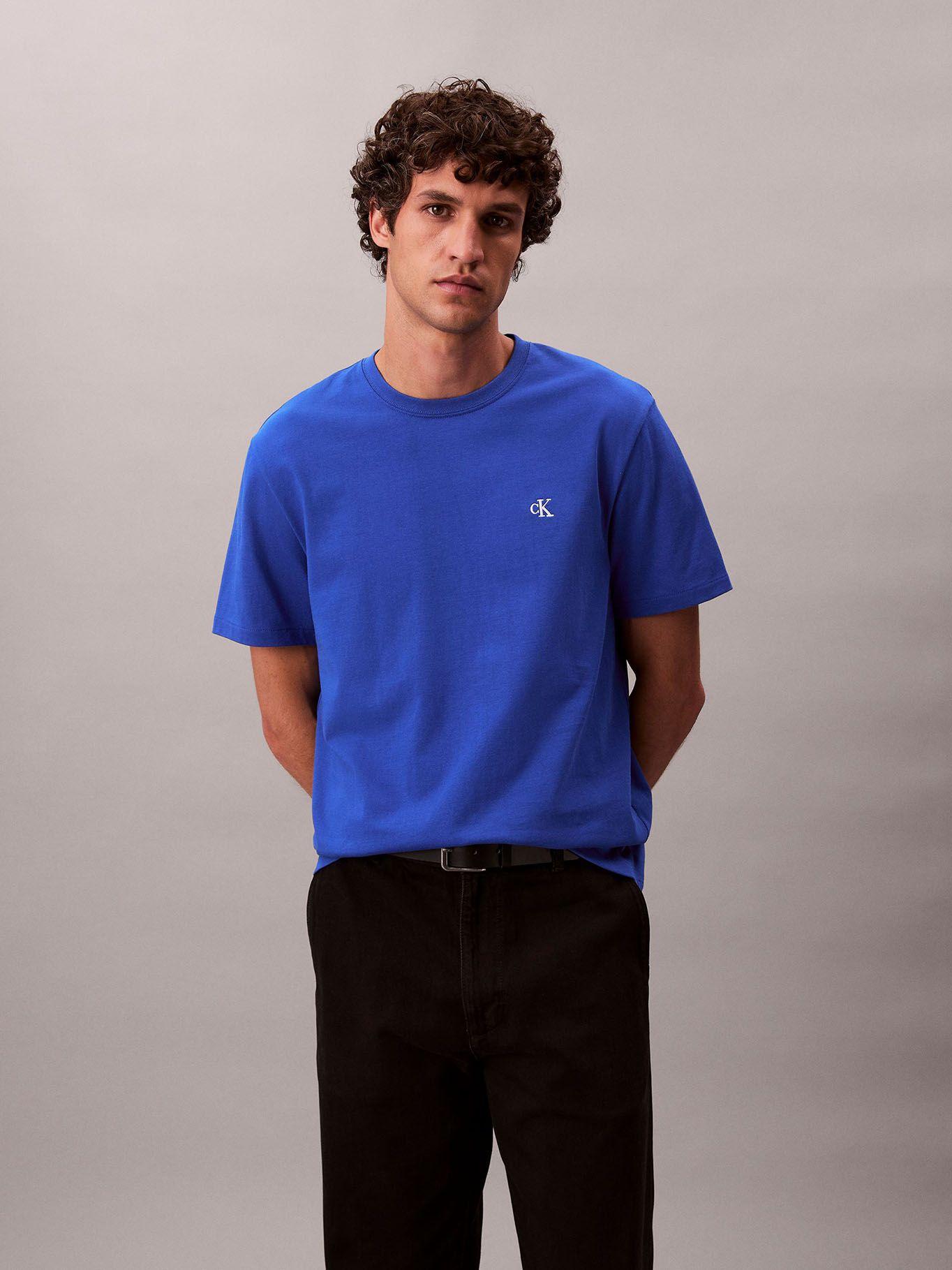 Polera Regular con Monograma Bordado Azul Calvin Klein-0