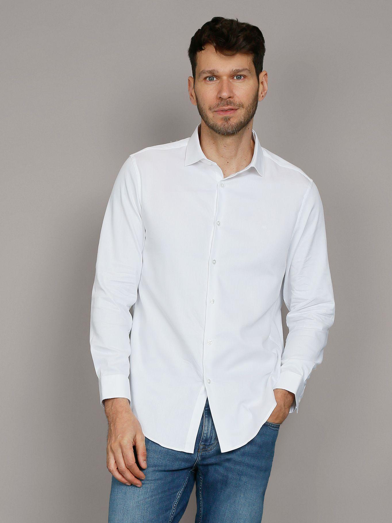 Camisa Slim Cotton Solid Blanco Calvin Klein-0