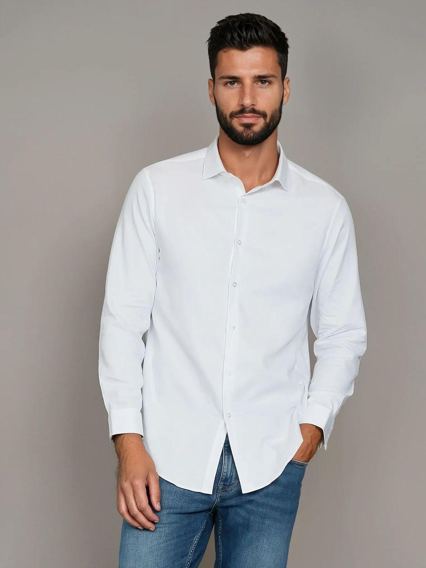Camisa Slim Cotton Solid Blanco Calvin Klein-0