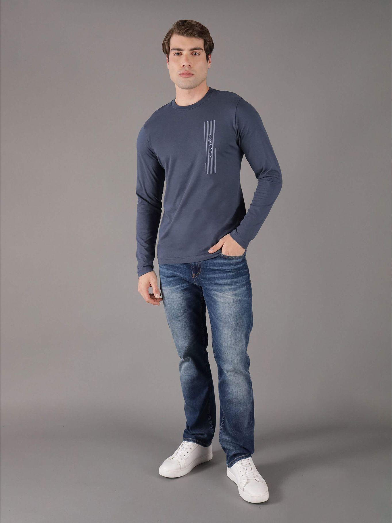 Polera LS Horizontal Logo Azul Calvin Klein-1