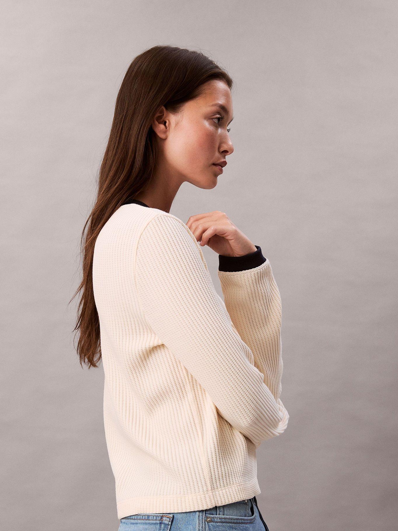 Polera Manga Larga Tejido Acanalado Beige Calvin Klein-3