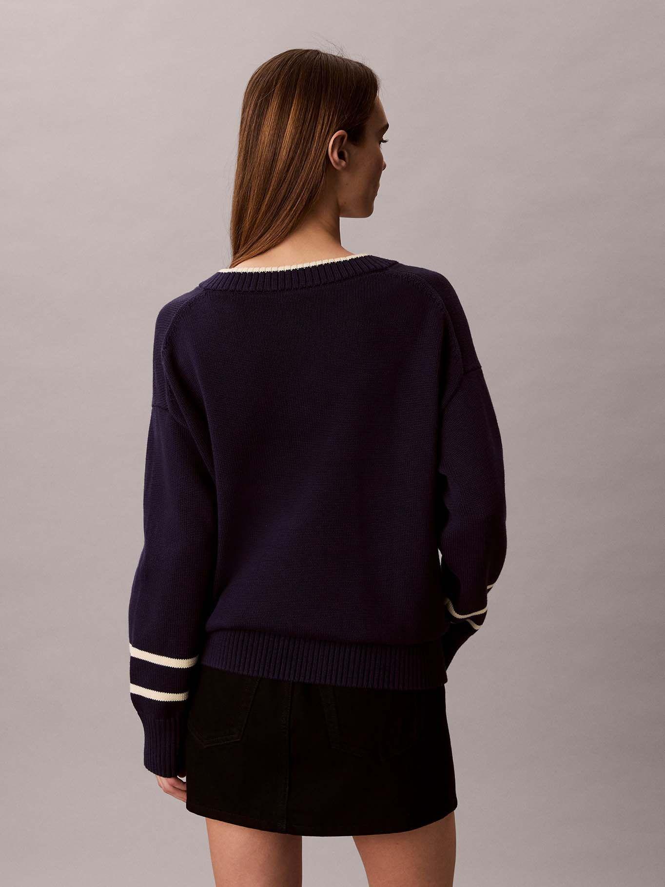 Sweater de Cuello en V con Logo Azul Calvin Klein-2