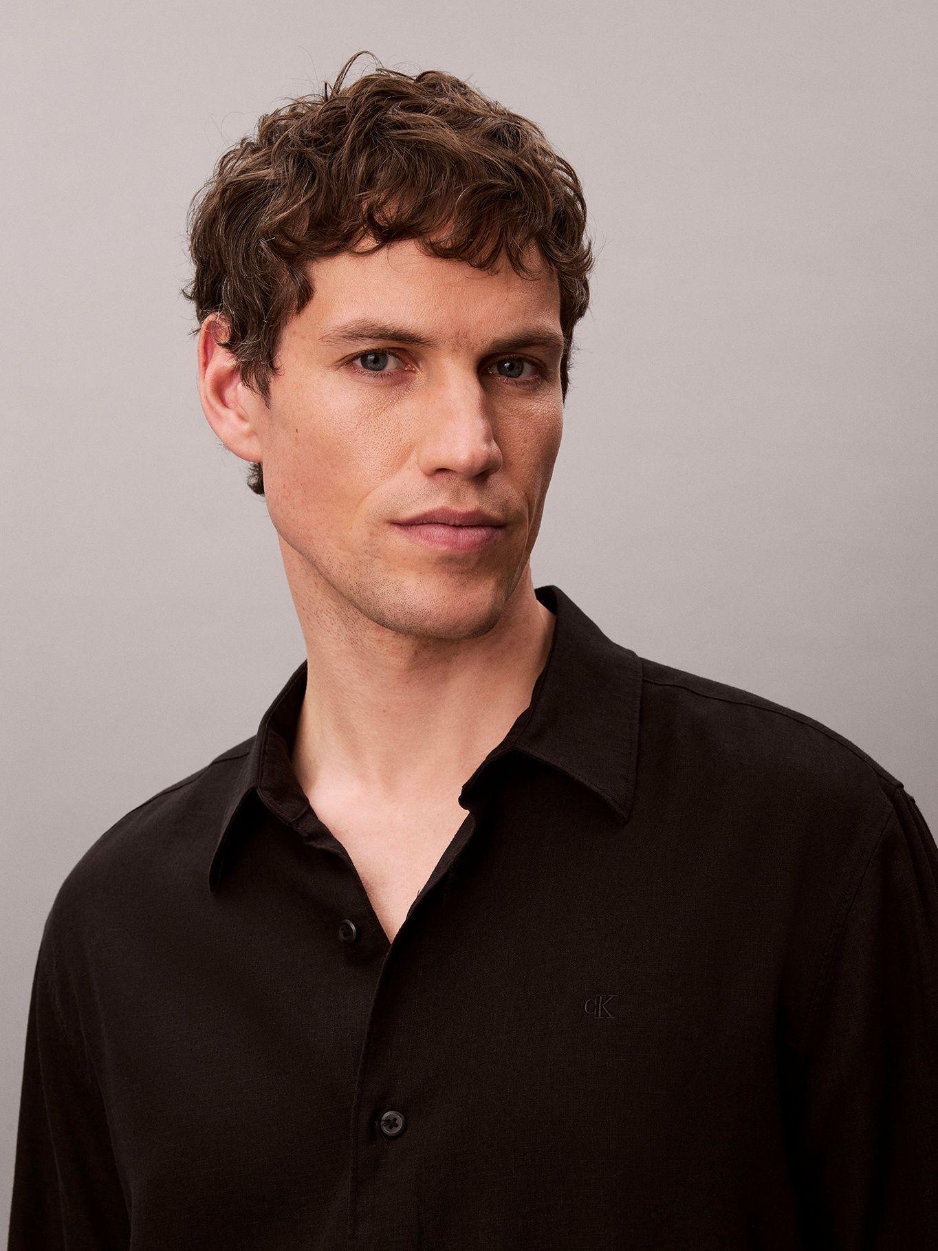 Camisa Easy Fit de Lino Negro Calvin Klein-4