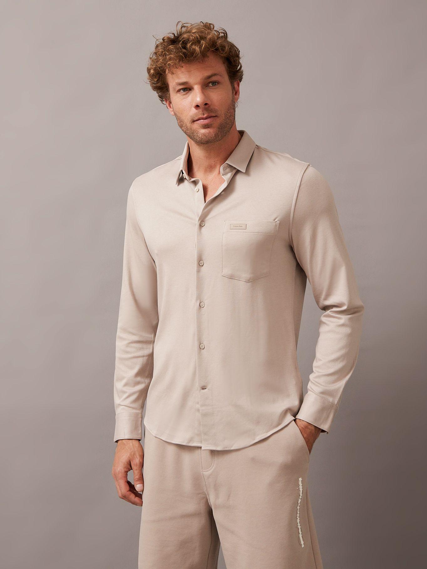 Camisa Smooth Cotton Pocket Slim Beige Calvin Klein-0