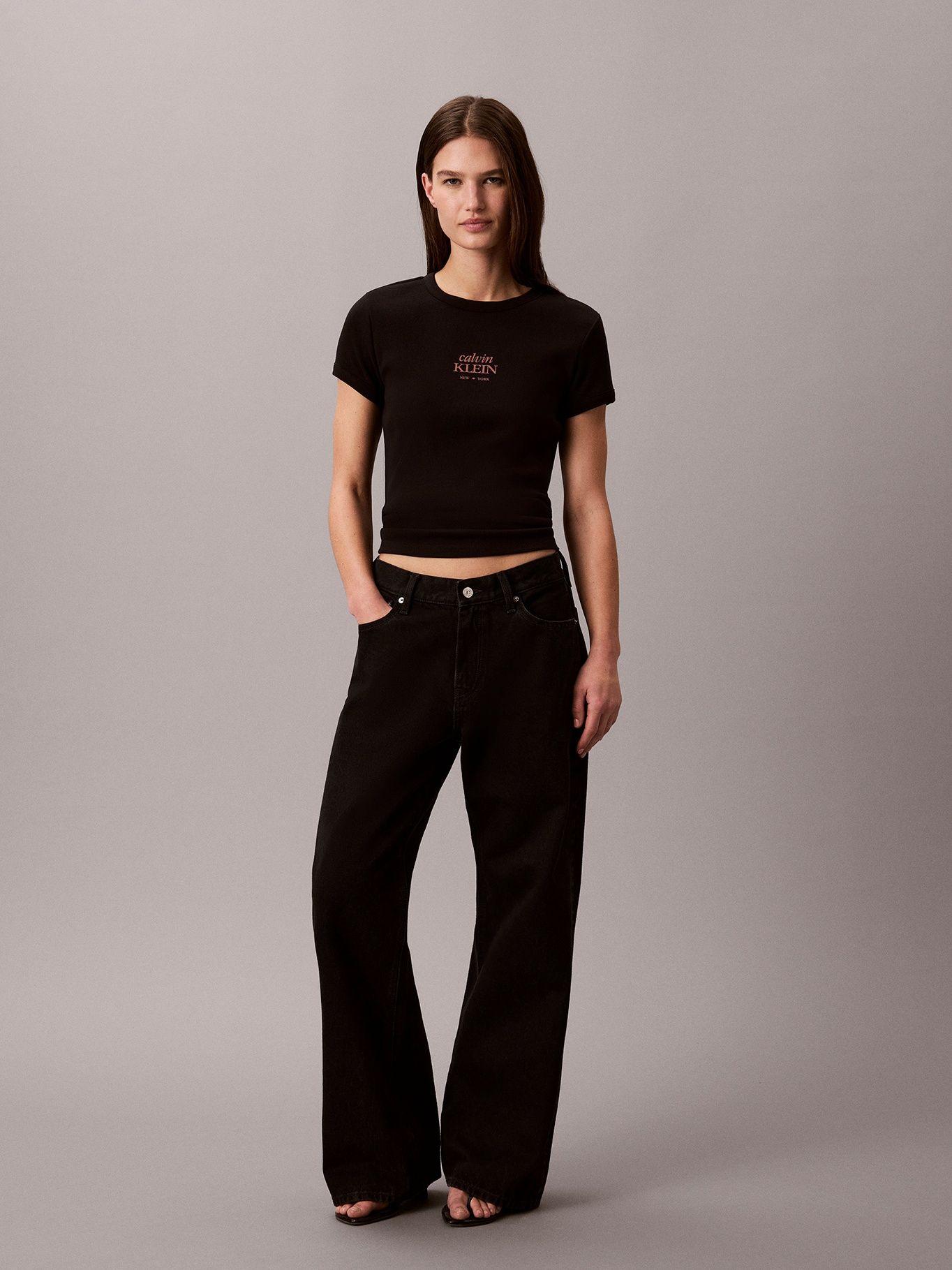 Polera Ajustada de Canalé Negro Calvin Klein-1