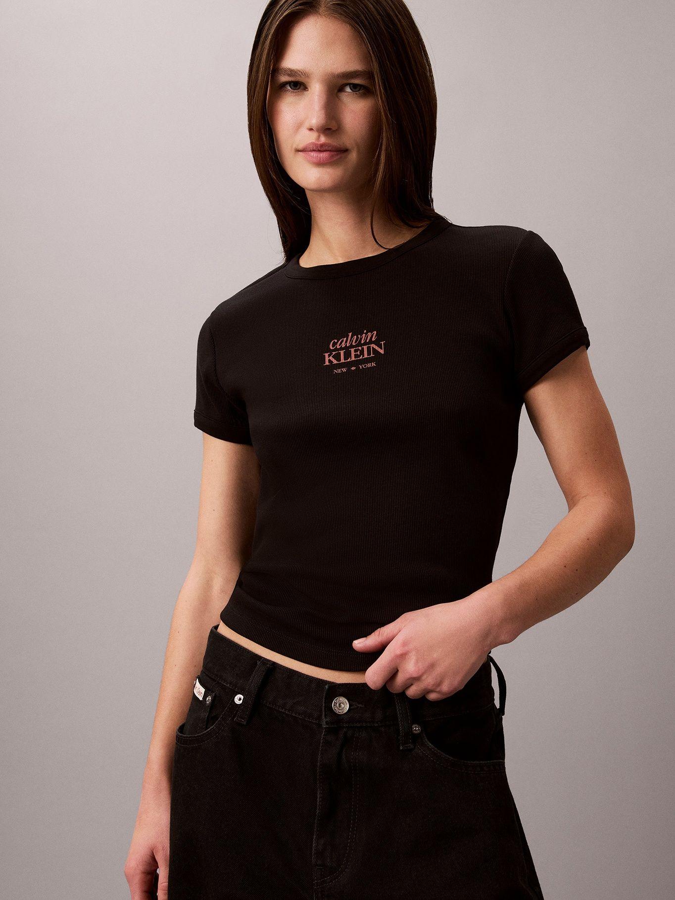 Polera Ajustada de Canalé Negro Calvin Klein-3