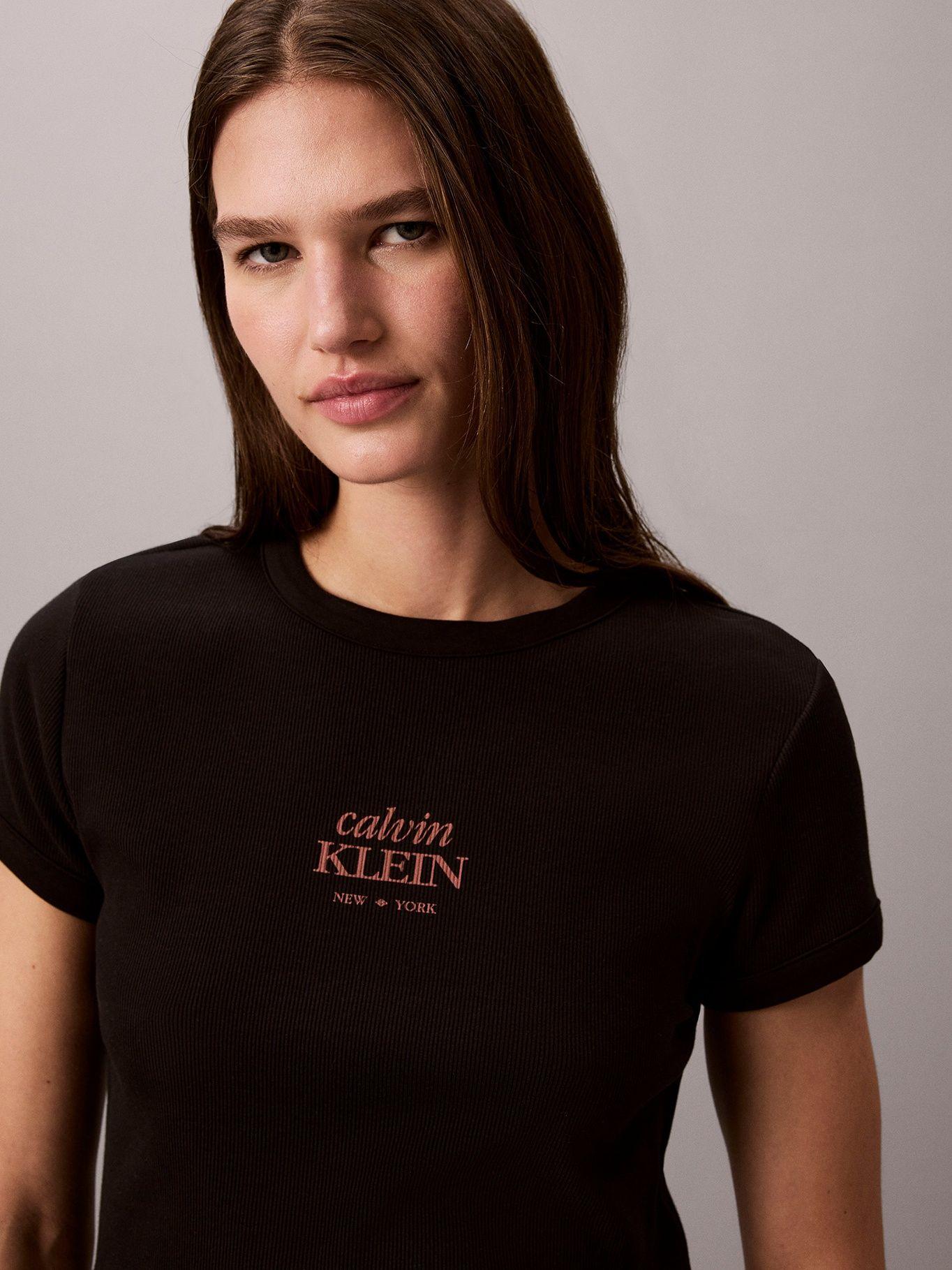 Polera Ajustada de Canalé Negro Calvin Klein-4