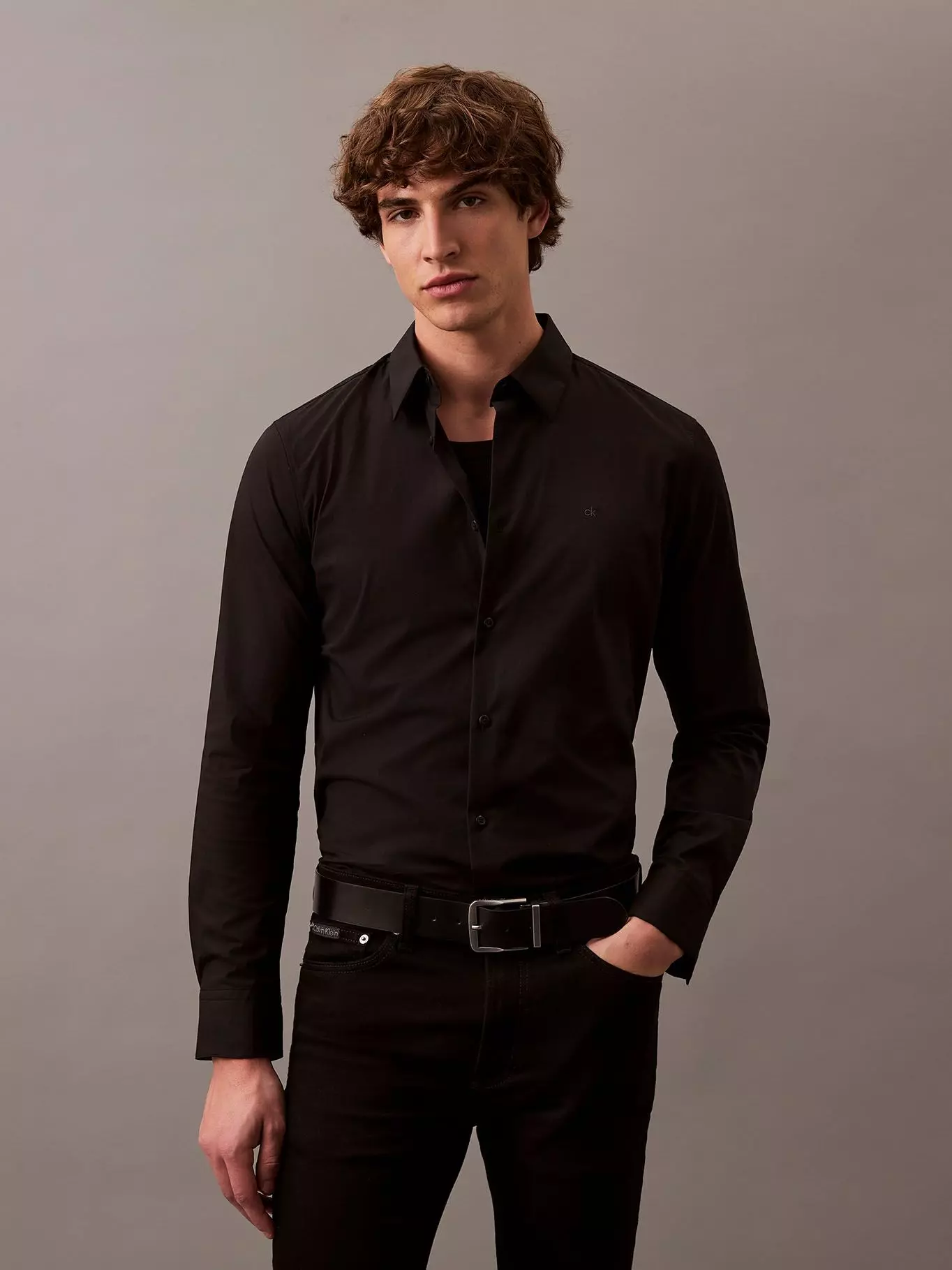 Camisa Slim Fit Elástica Negro Calvin Klein-0