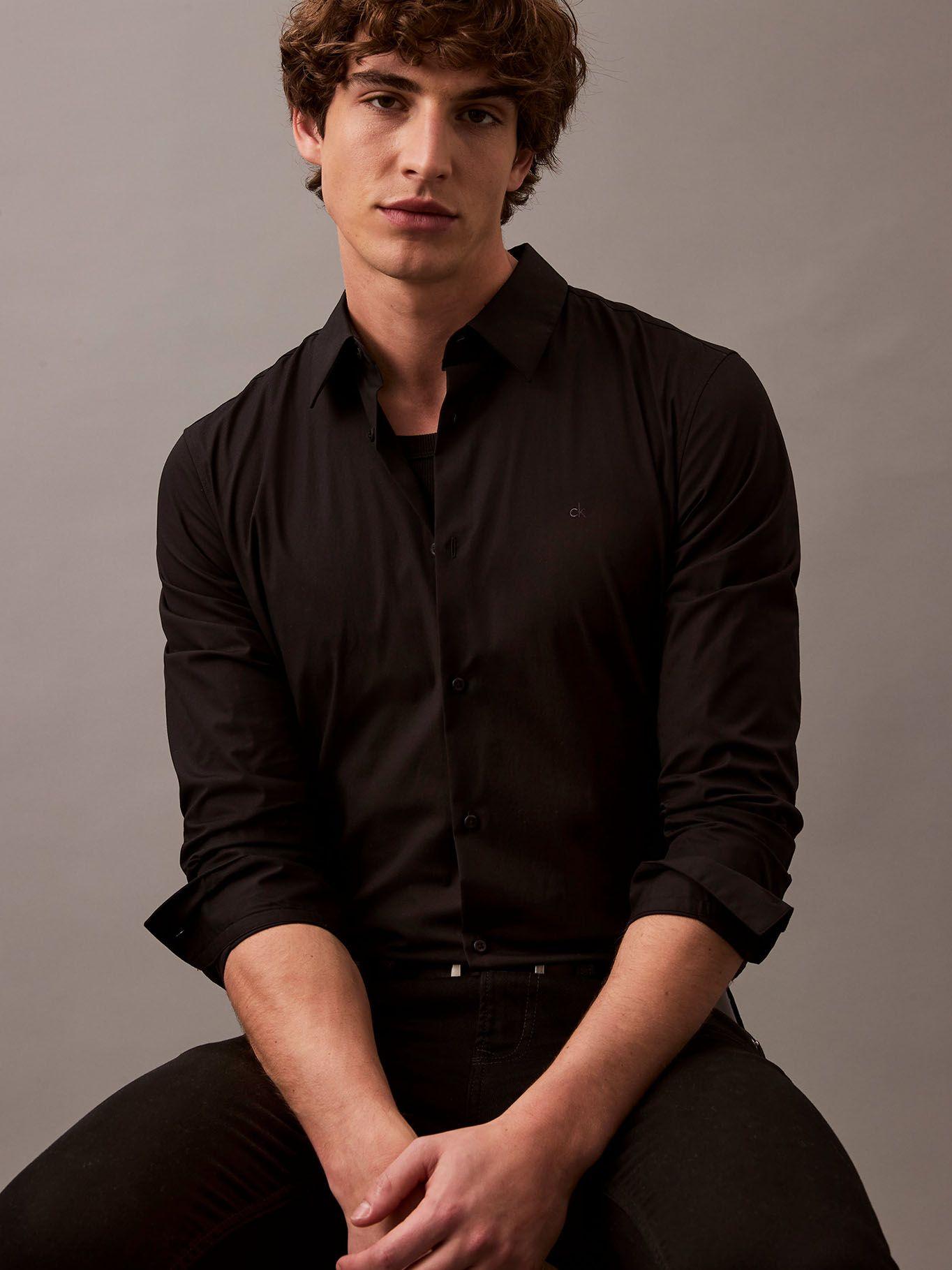 Camisa Slim Fit Elástica Negro Calvin Klein-4