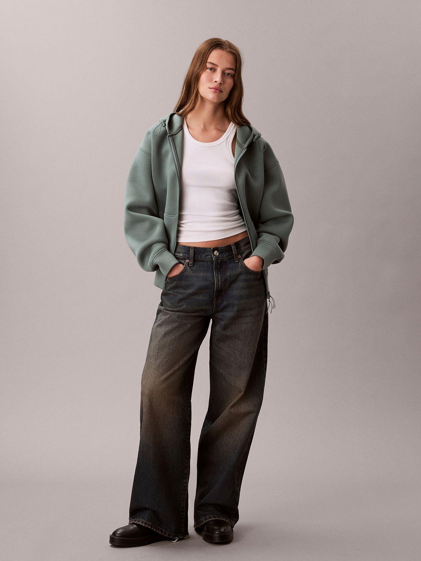Polerón Cropped Oversized con Gorro Verde Calvin Klein-3