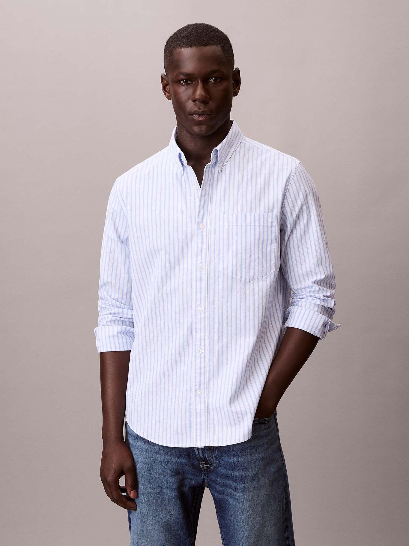 Camisa Oxford Rayas con Bolsillo Celeste Calvin Klein-0