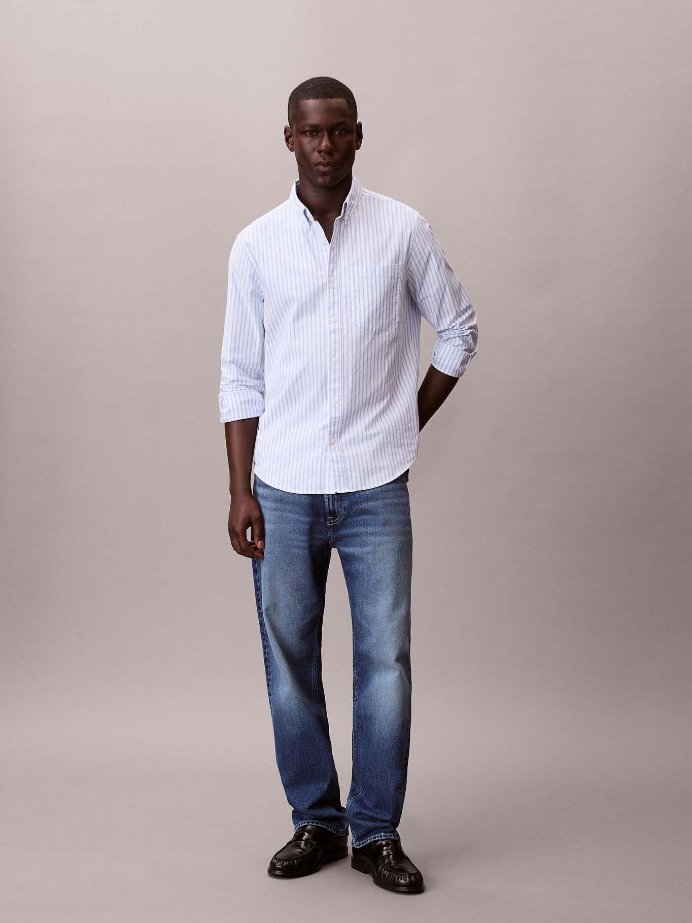 Camisa Oxford Rayas con Bolsillo Celeste Calvin Klein-1