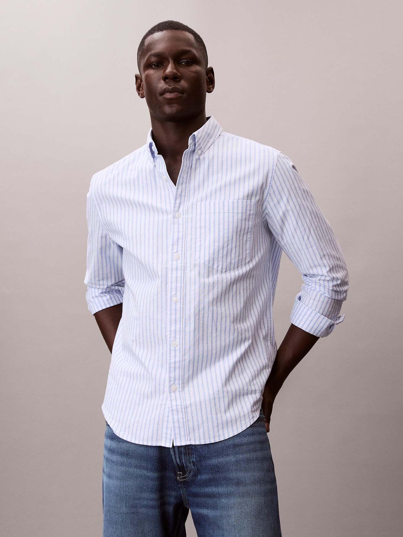 Camisa Oxford Rayas con Bolsillo Celeste Calvin Klein-3