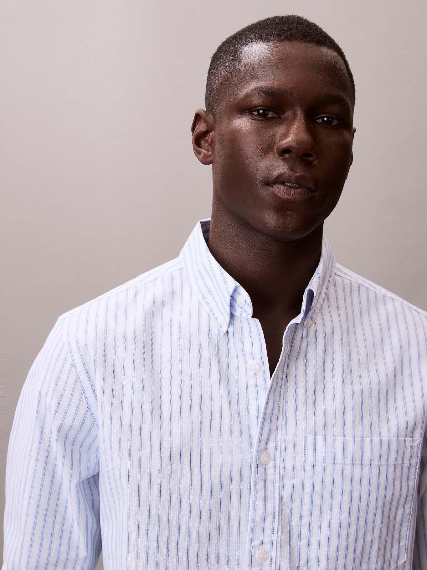 Camisa Oxford Rayas con Bolsillo Celeste Calvin Klein-4