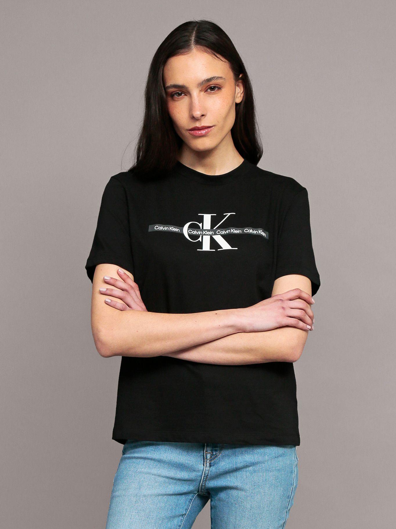 Polera classic con logo tape Negro Calvin Klein-0