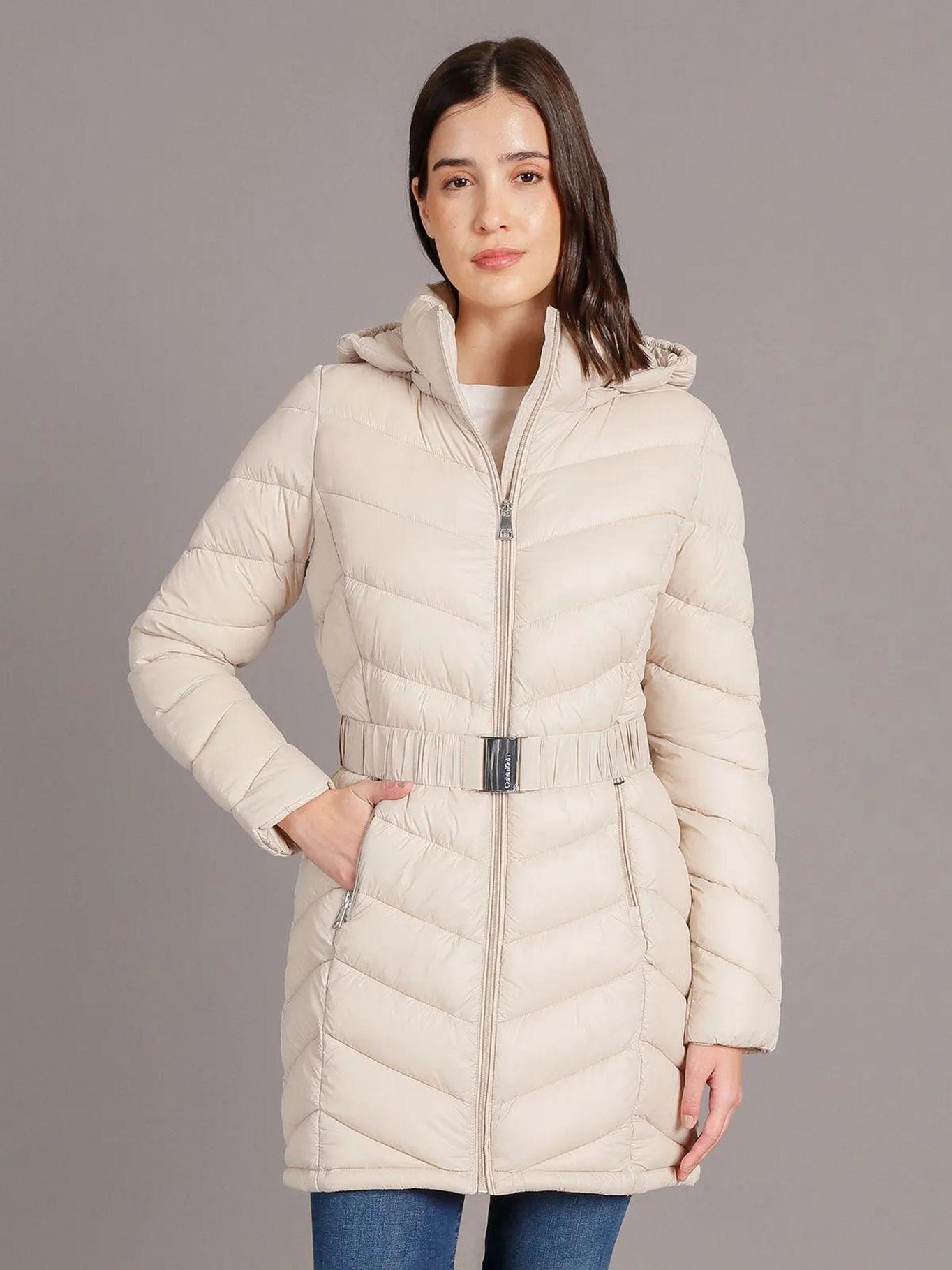 Parka Larga Puffer con Gorro Crema Calvin Klein-0
