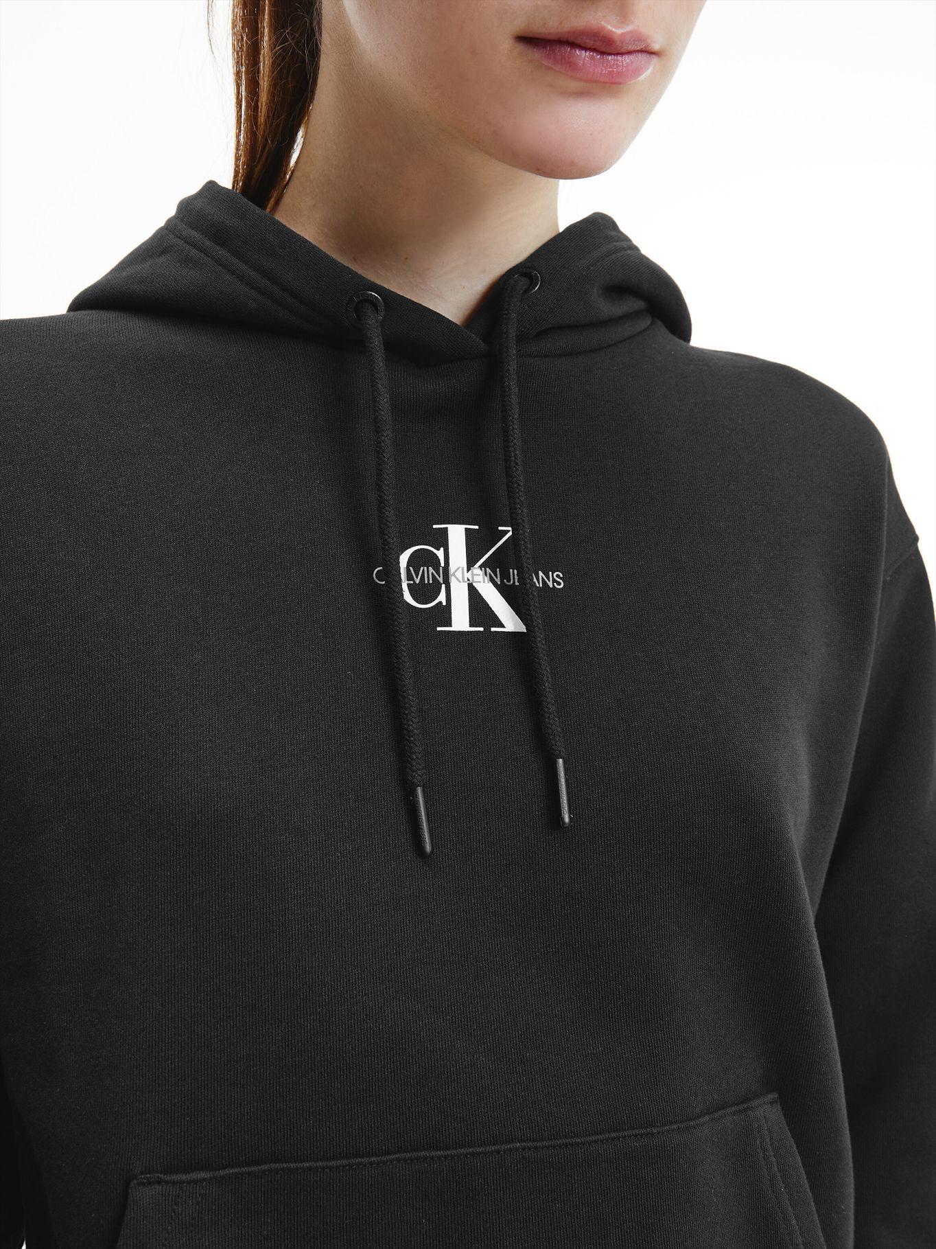Polerón Cropped Mono Hoodie Negro Calvin Klein Mujer-2