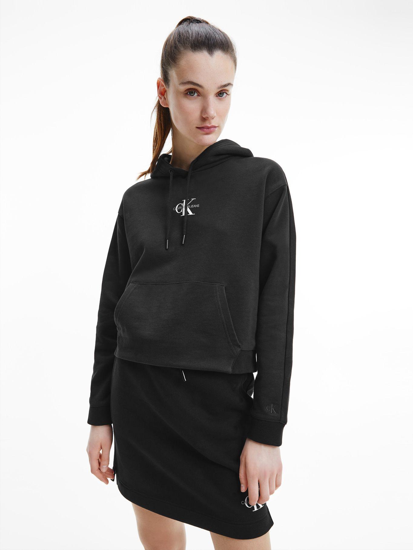 Polerón Cropped Mono Hoodie Negro Calvin Klein Mujer-3