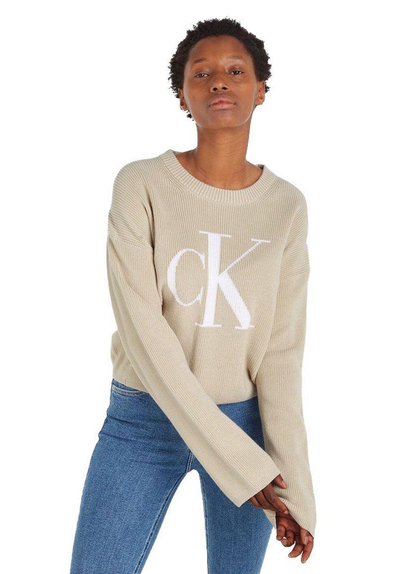 punto de algodón orgánico holgado con logo Beige Calvin Klein-0