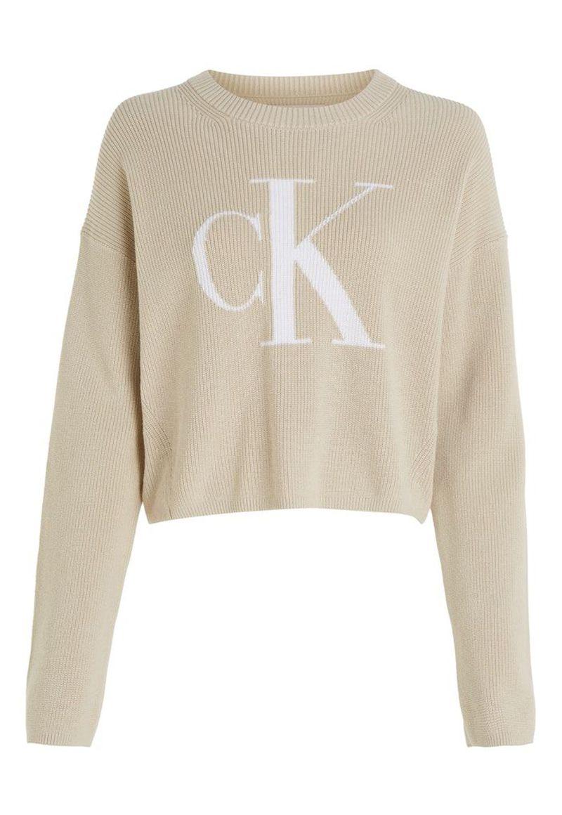 punto de algodón orgánico holgado con logo Beige Calvin Klein-3