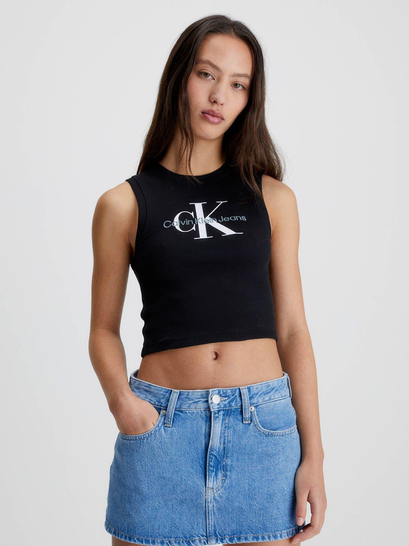 Camiseta de tirantes Cropped con monograma Negro Calvin Klein-0