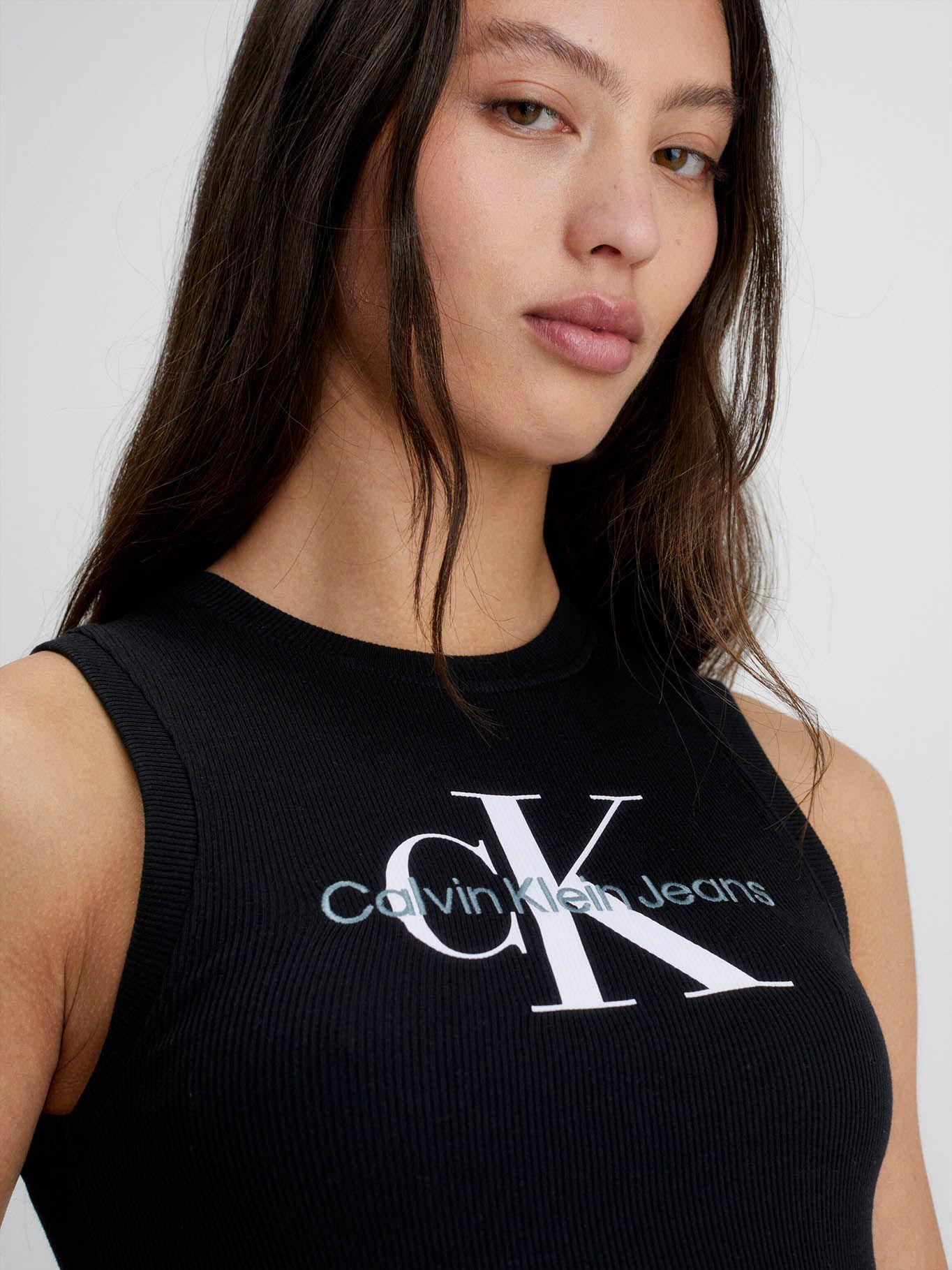 Camiseta de tirantes Cropped con monograma Negro Calvin Klein-3