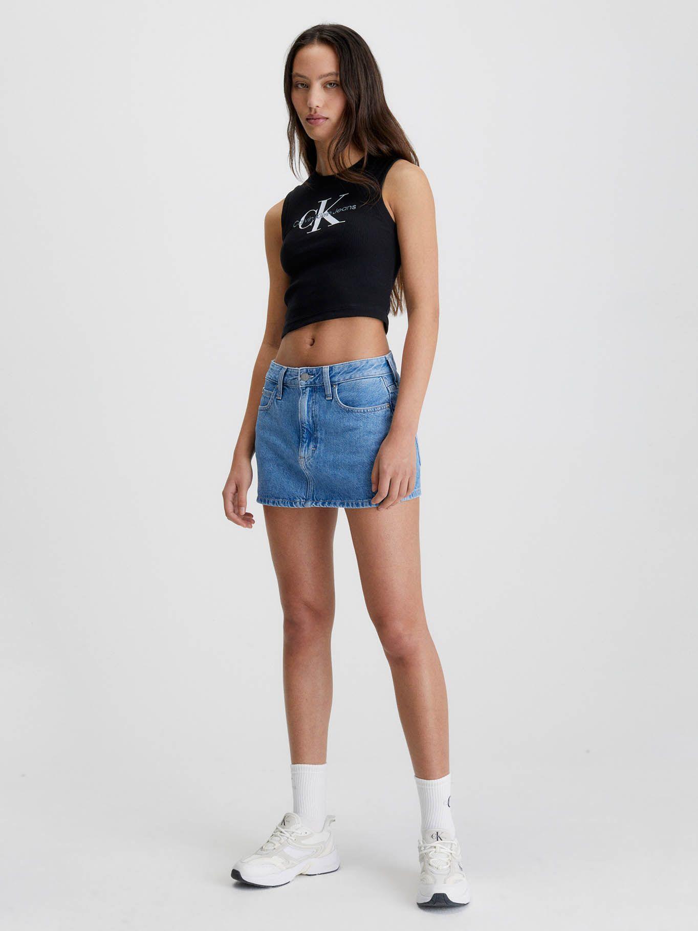 Camiseta de tirantes Cropped con monograma Negro Calvin Klein-1