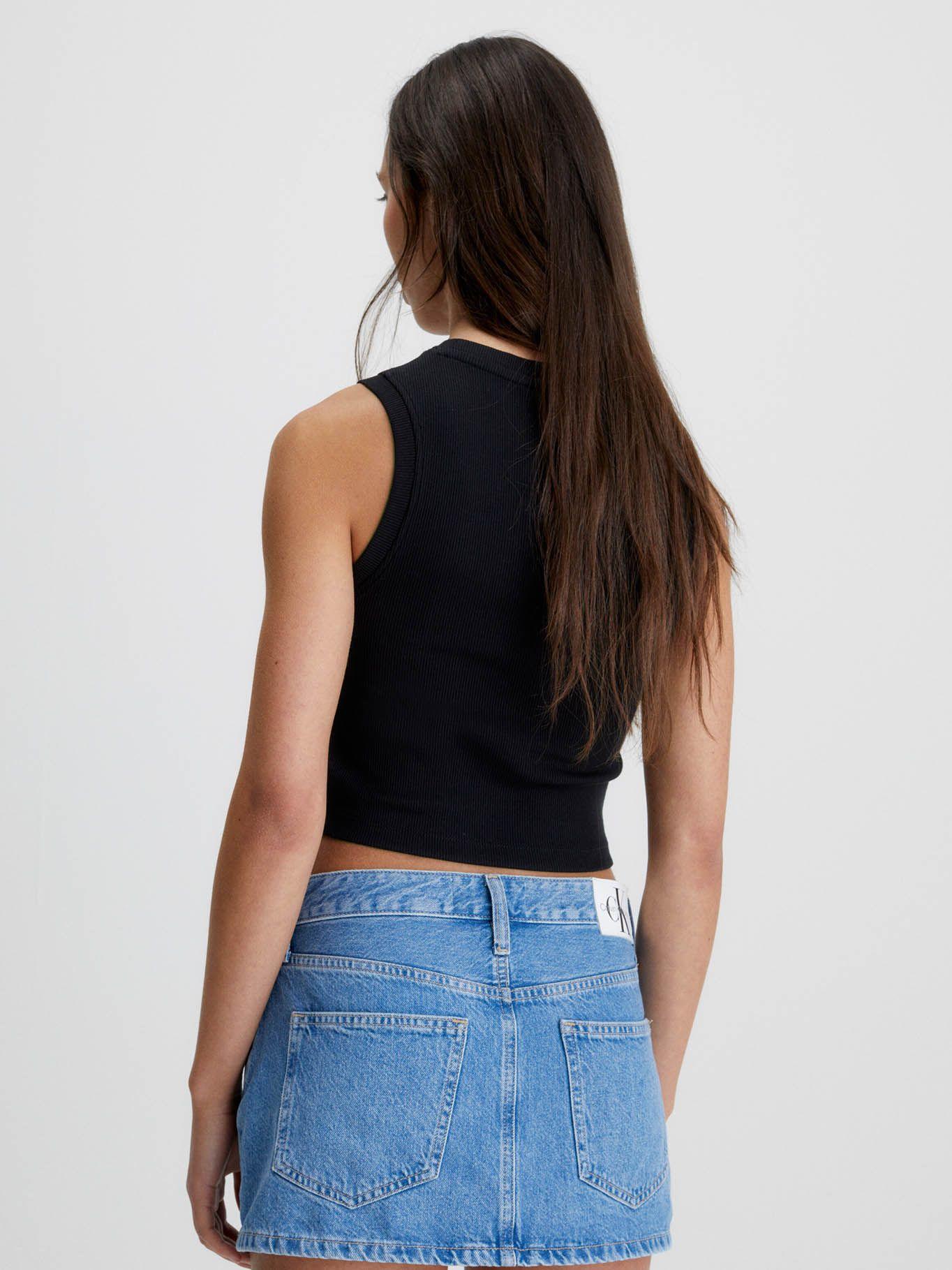 Camiseta de tirantes Cropped con monograma Negro Calvin Klein-2