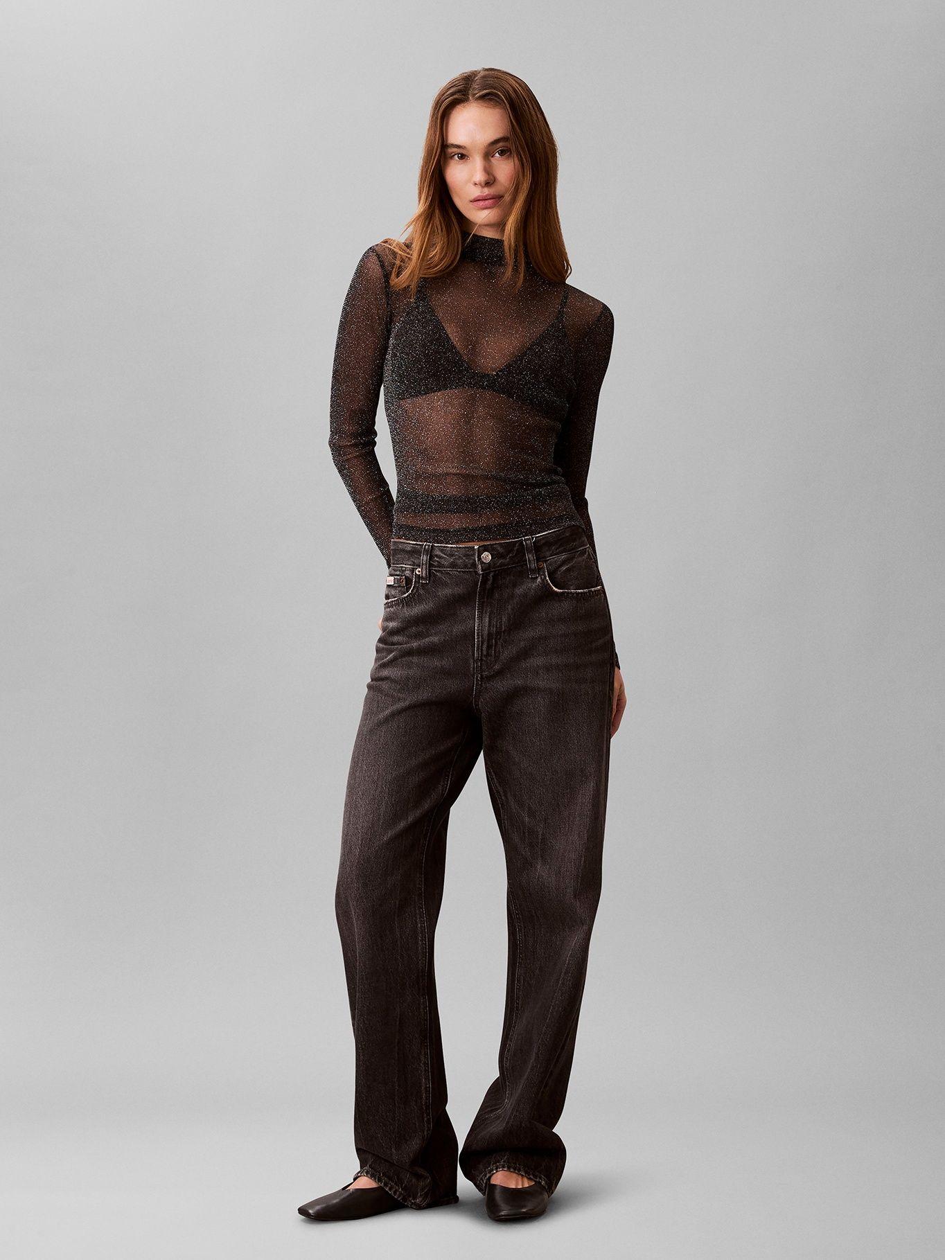 Blusa Transparente Lurex Cuello Alto Negro Calvin Klein-1