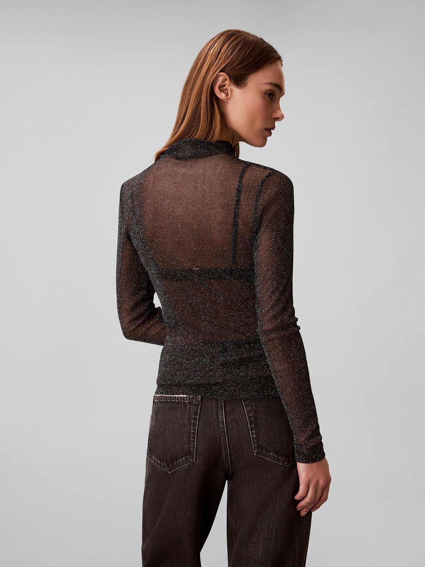 Blusa Transparente Lurex Cuello Alto Negro Calvin Klein-2