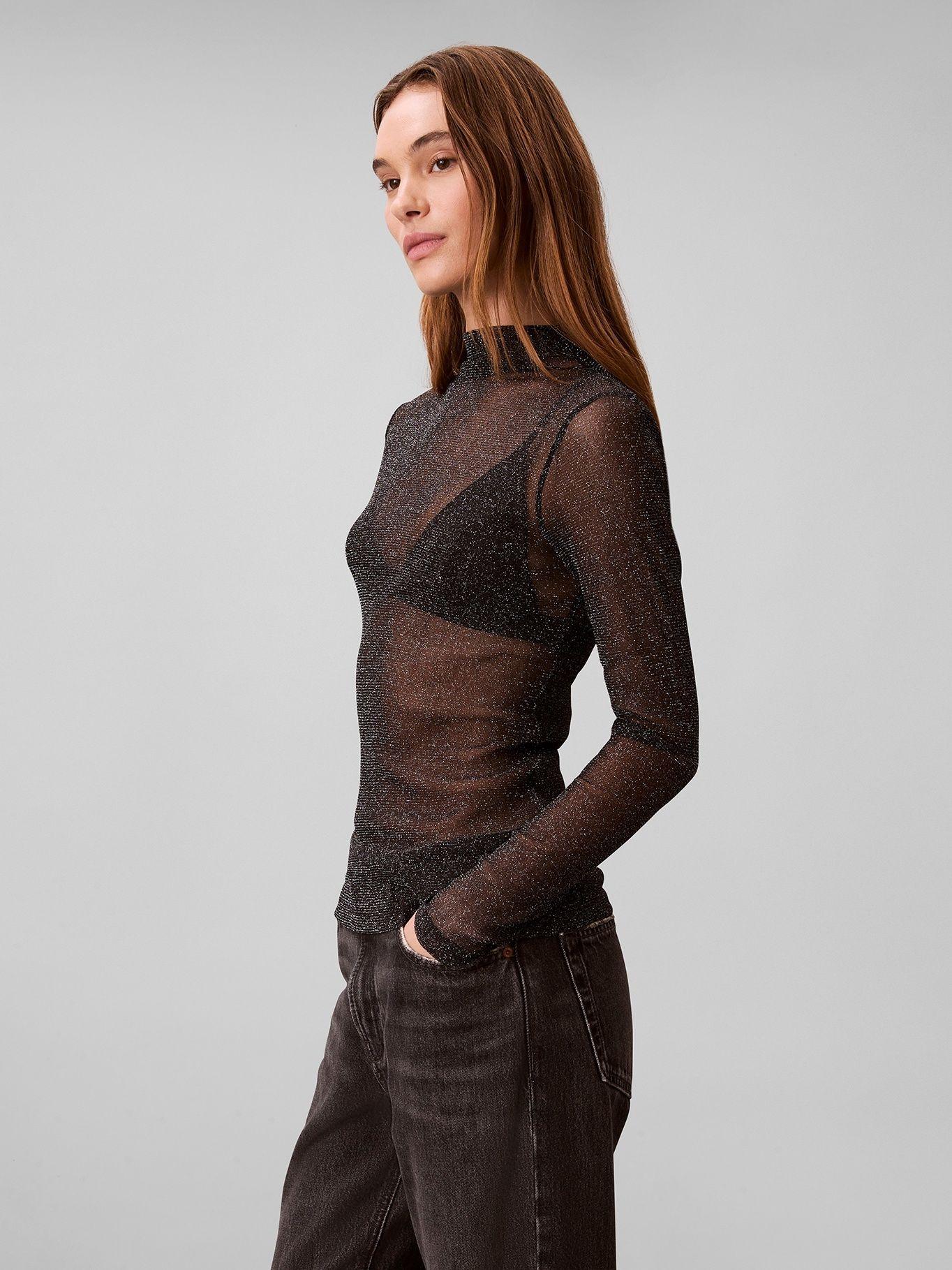 Blusa Transparente Lurex Cuello Alto Negro Calvin Klein-3