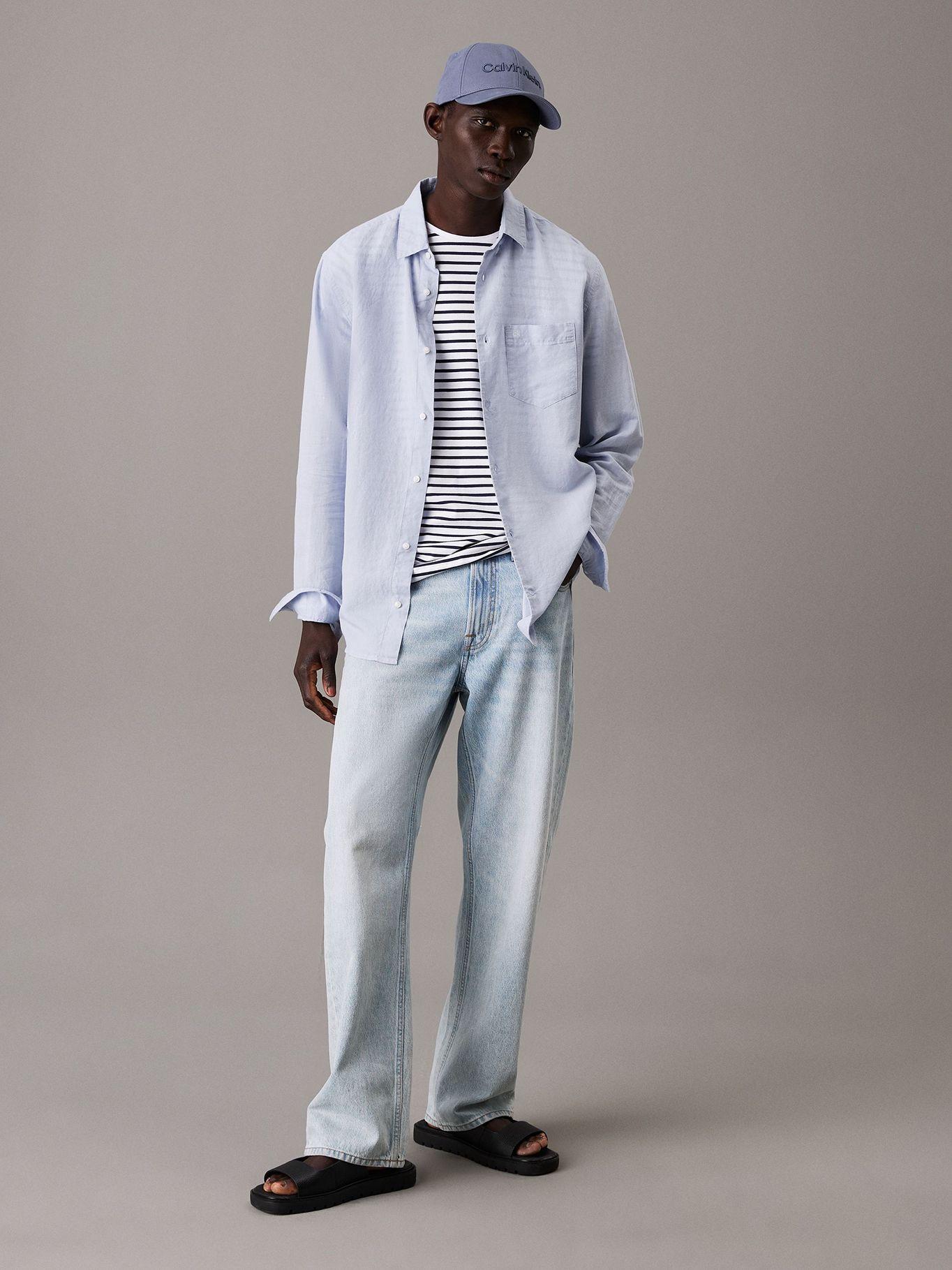 Camisa Regular Fit Lino y Algodón Celeste Calvin Klein-1