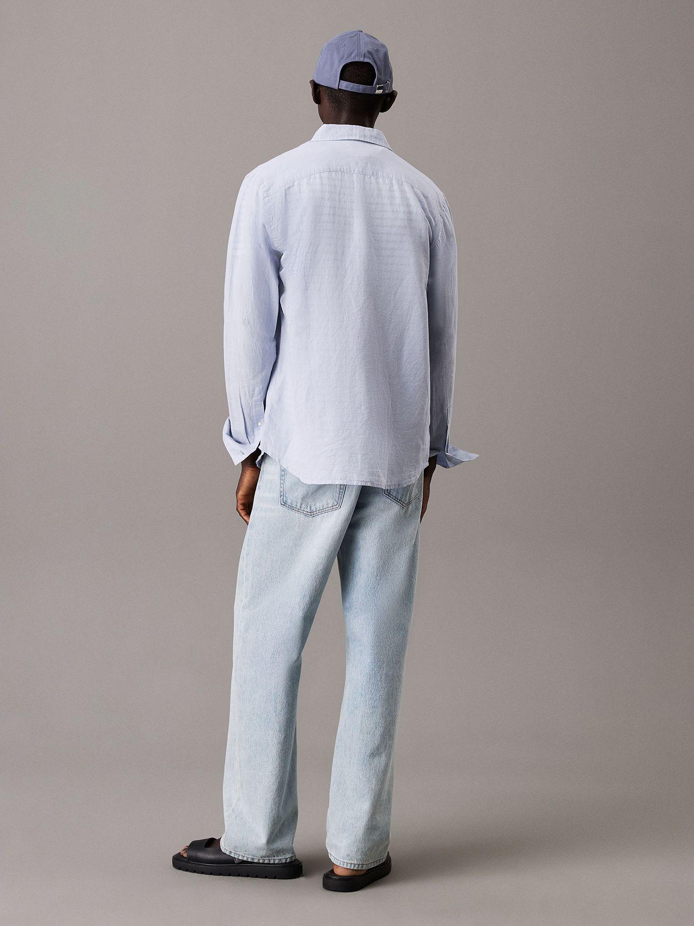 Camisa Regular Fit Lino y Algodón Celeste Calvin Klein-2