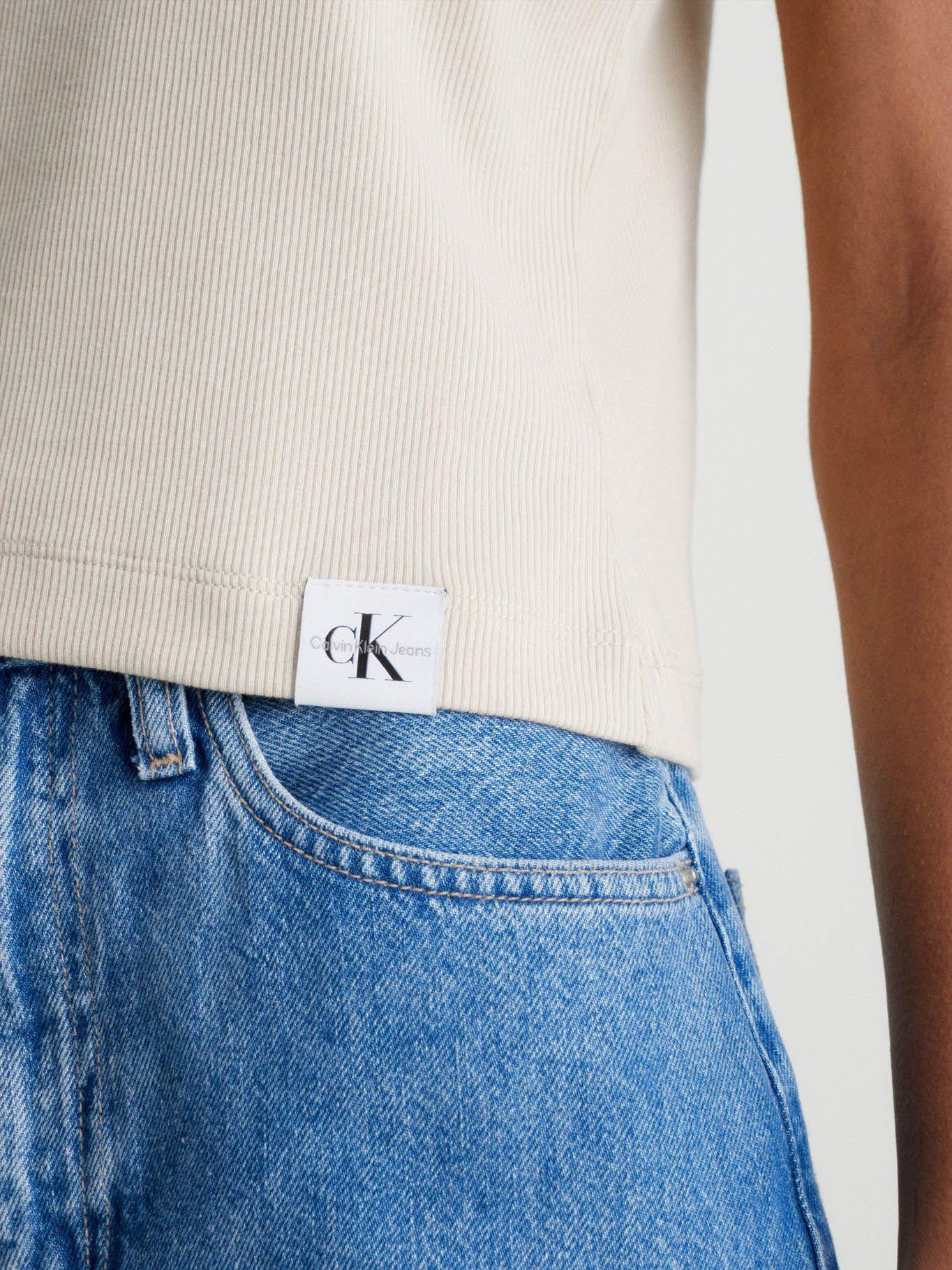 Camiseta de tirantes de canalé de algodón Beige Calvin Klein-3