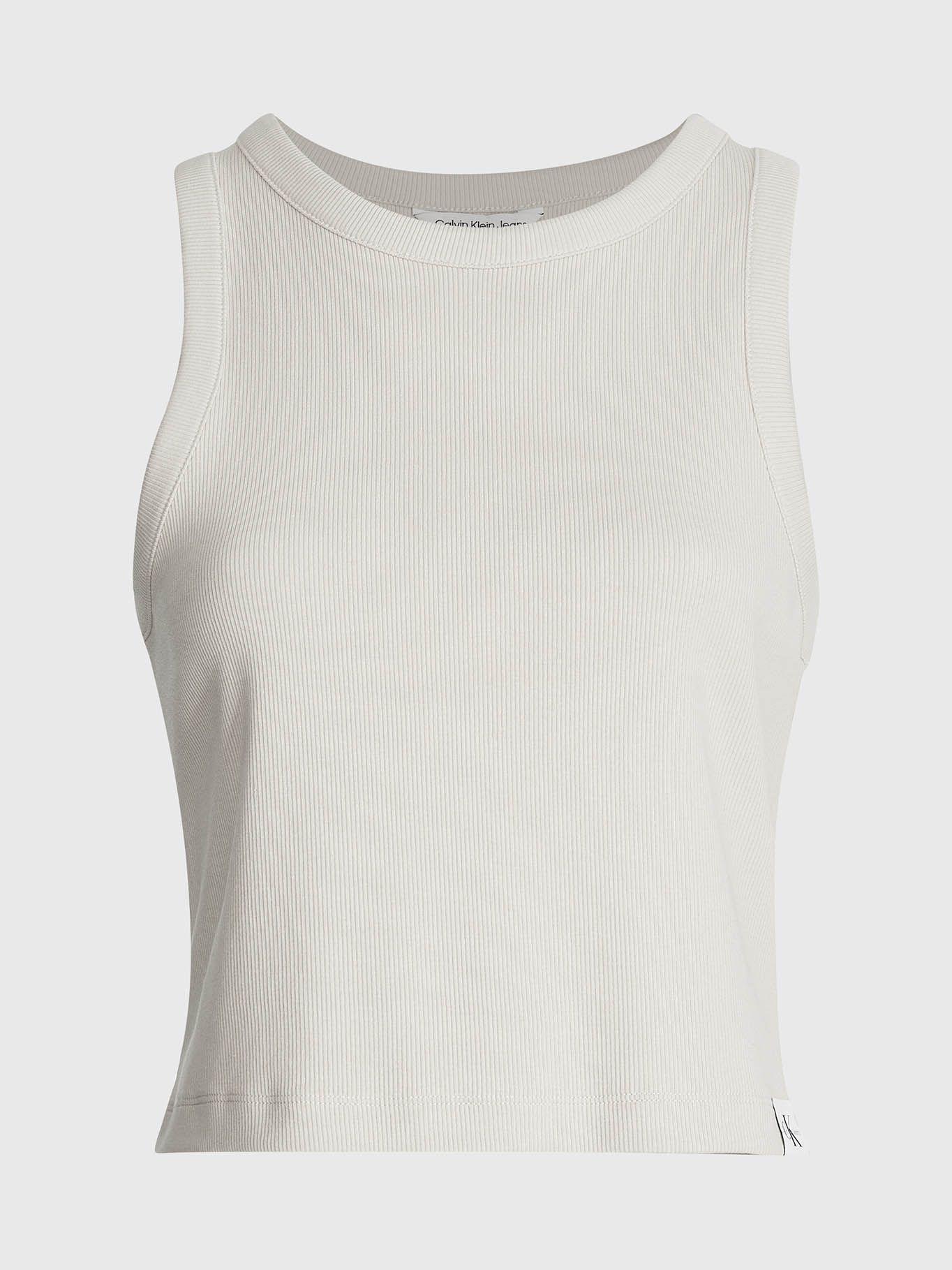 Camiseta de tirantes de canalé de algodón Beige Calvin Klein-5