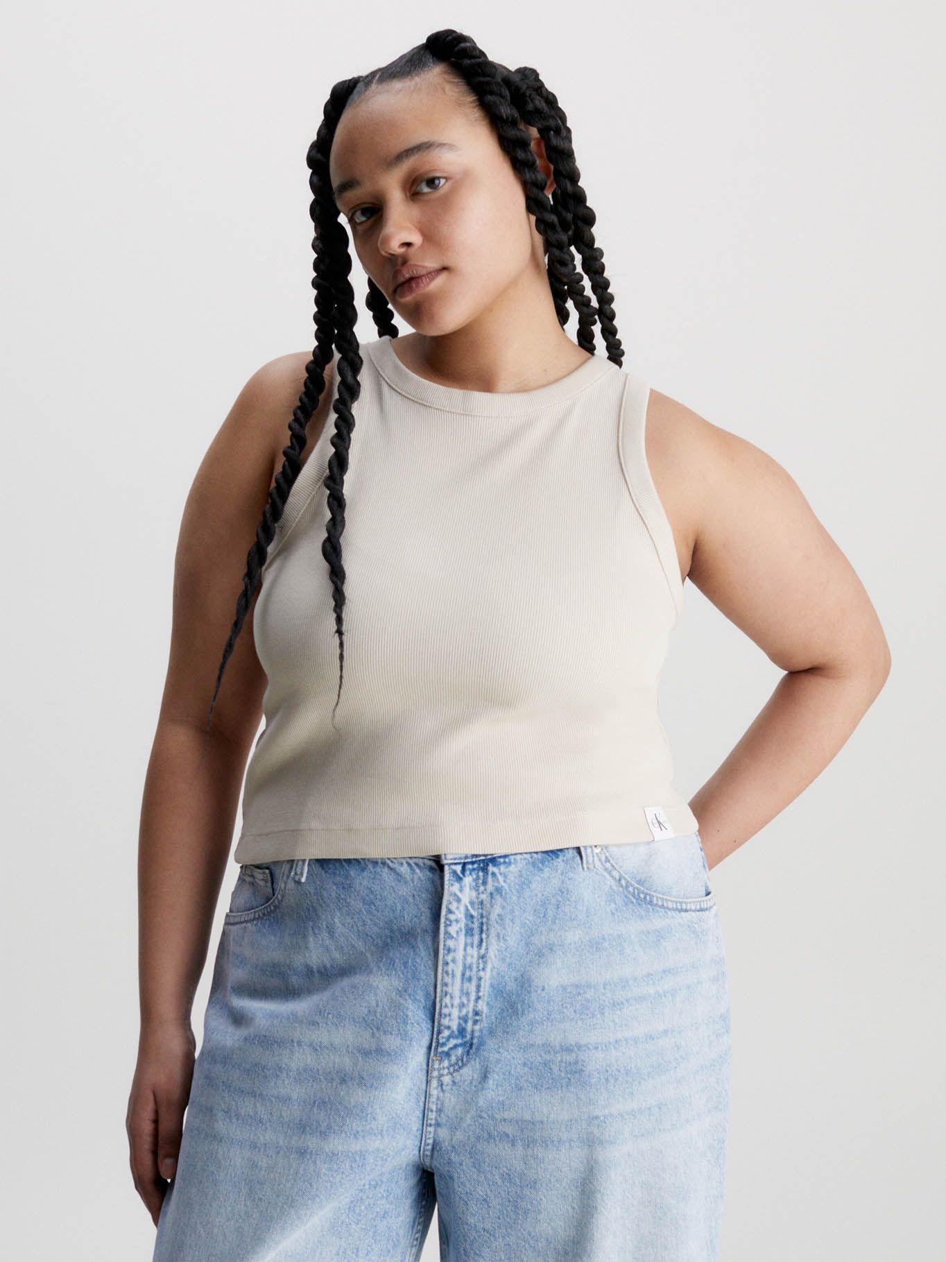 Camiseta de tirantes de canalé de algodón Beige Calvin Klein-4