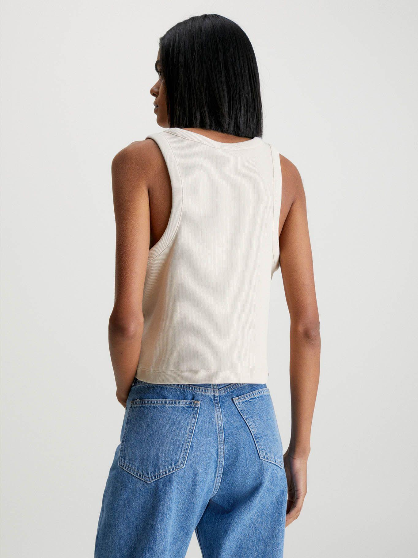 Camiseta de tirantes de canalé de algodón Beige Calvin Klein-2