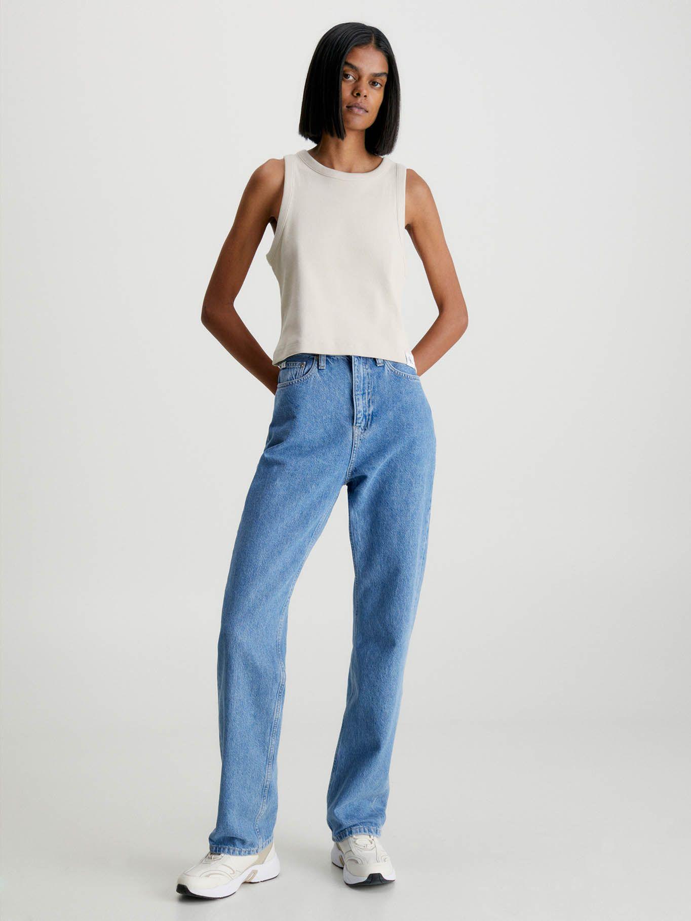 Camiseta de tirantes de canalé de algodón Beige Calvin Klein-1