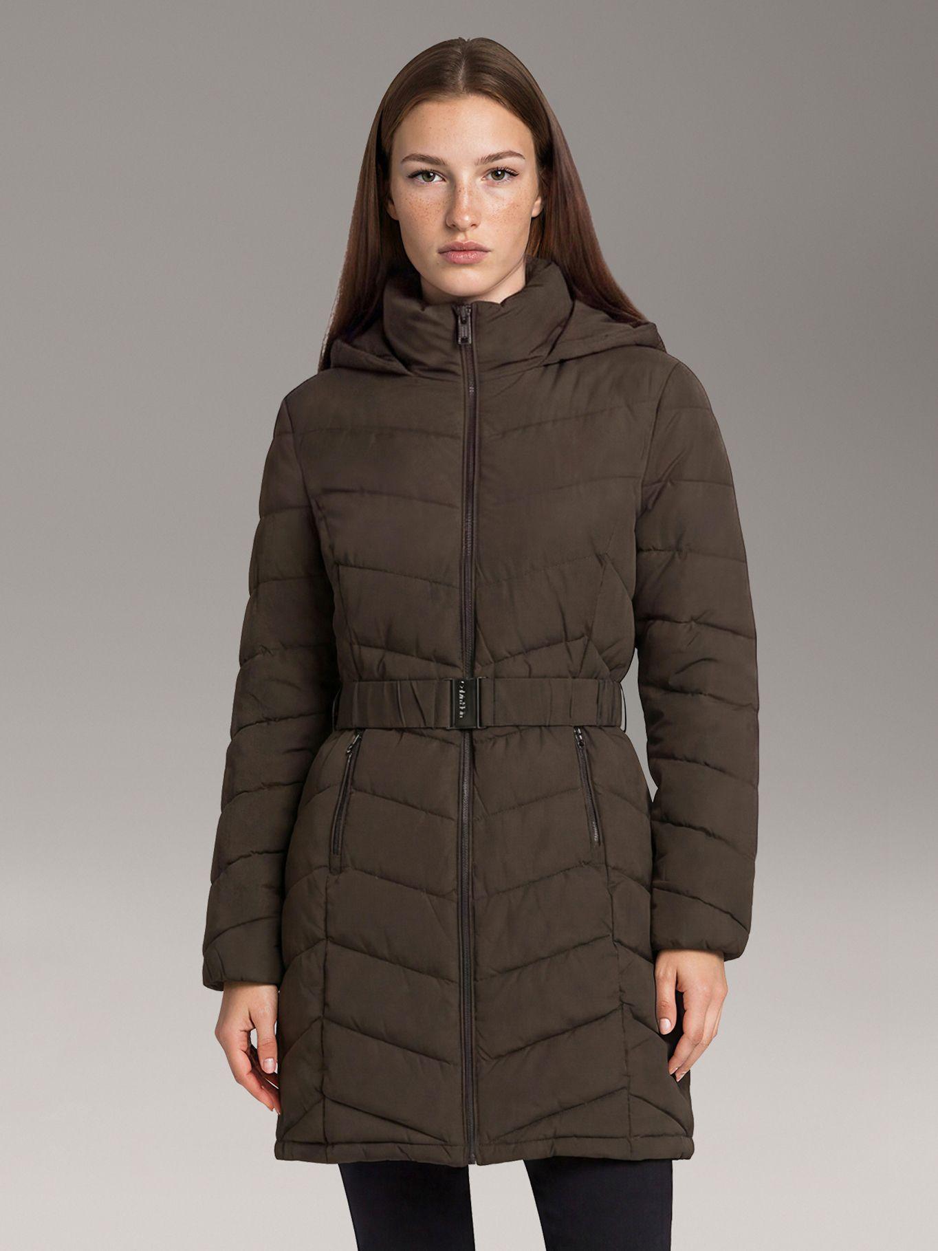 Parka Larga Puffer con Gorro Cafe Calvin Klein-0