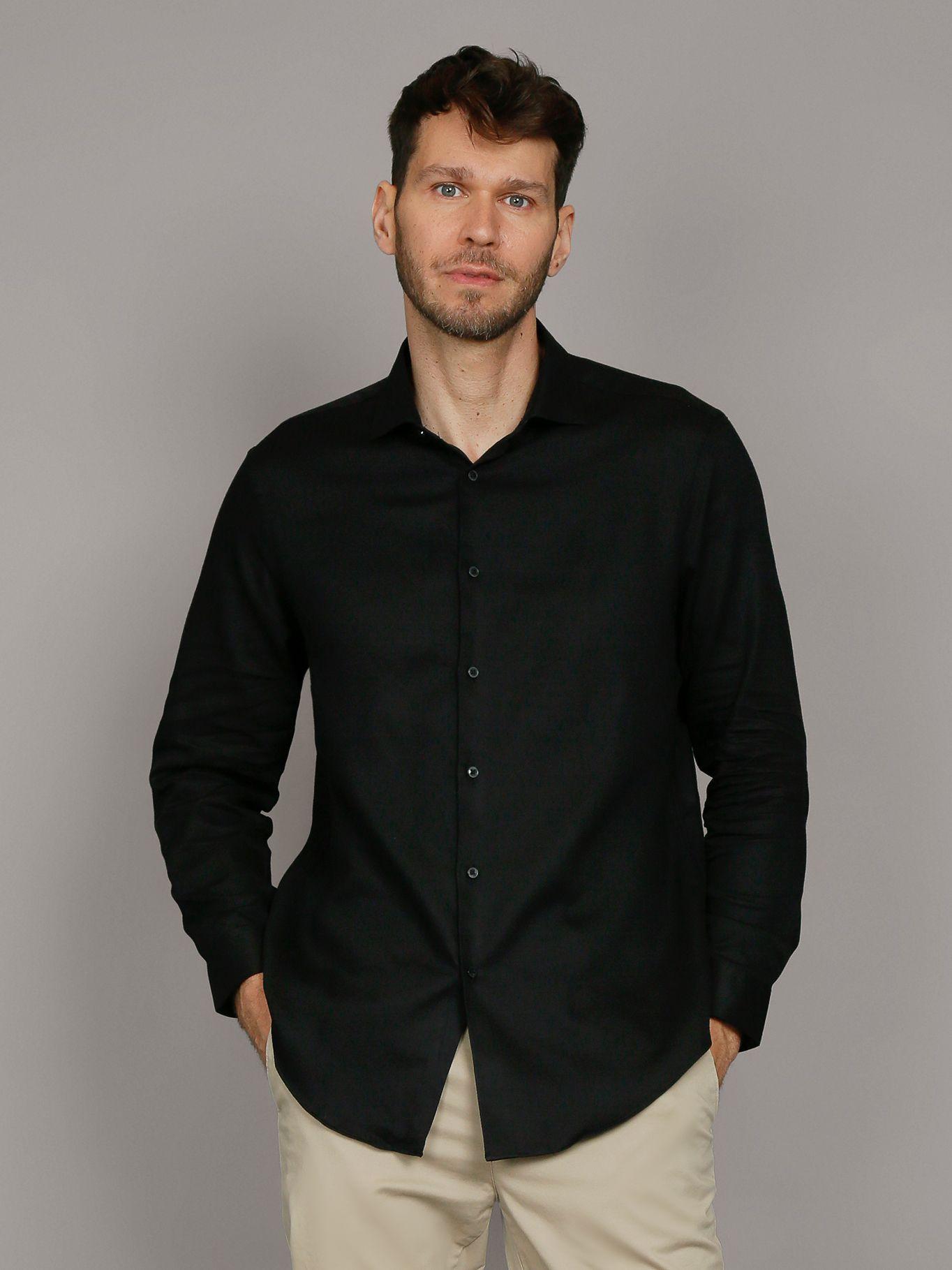 Camisa Slim Cotton Untucked Negro Calvin Klein-0